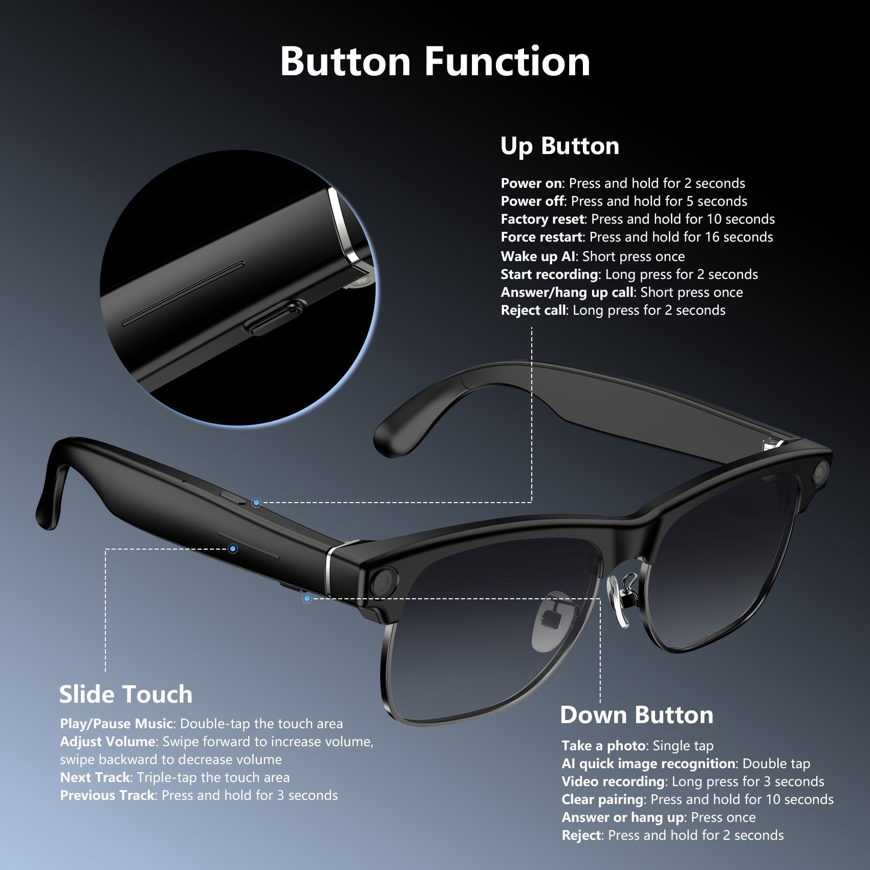 Blackview AI Smart Glasses with 1080P Camera, Real-Time Translation, and Polarized Lenses (Black, One Size) 7smet