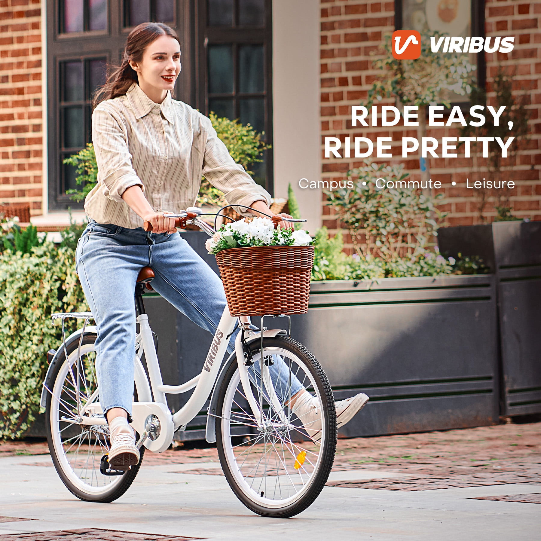 Viribus Women's Comfort Bike 24 in Beach & City Cruiser Bicycle with Basket and Rack (White, 24 in) dx5oj