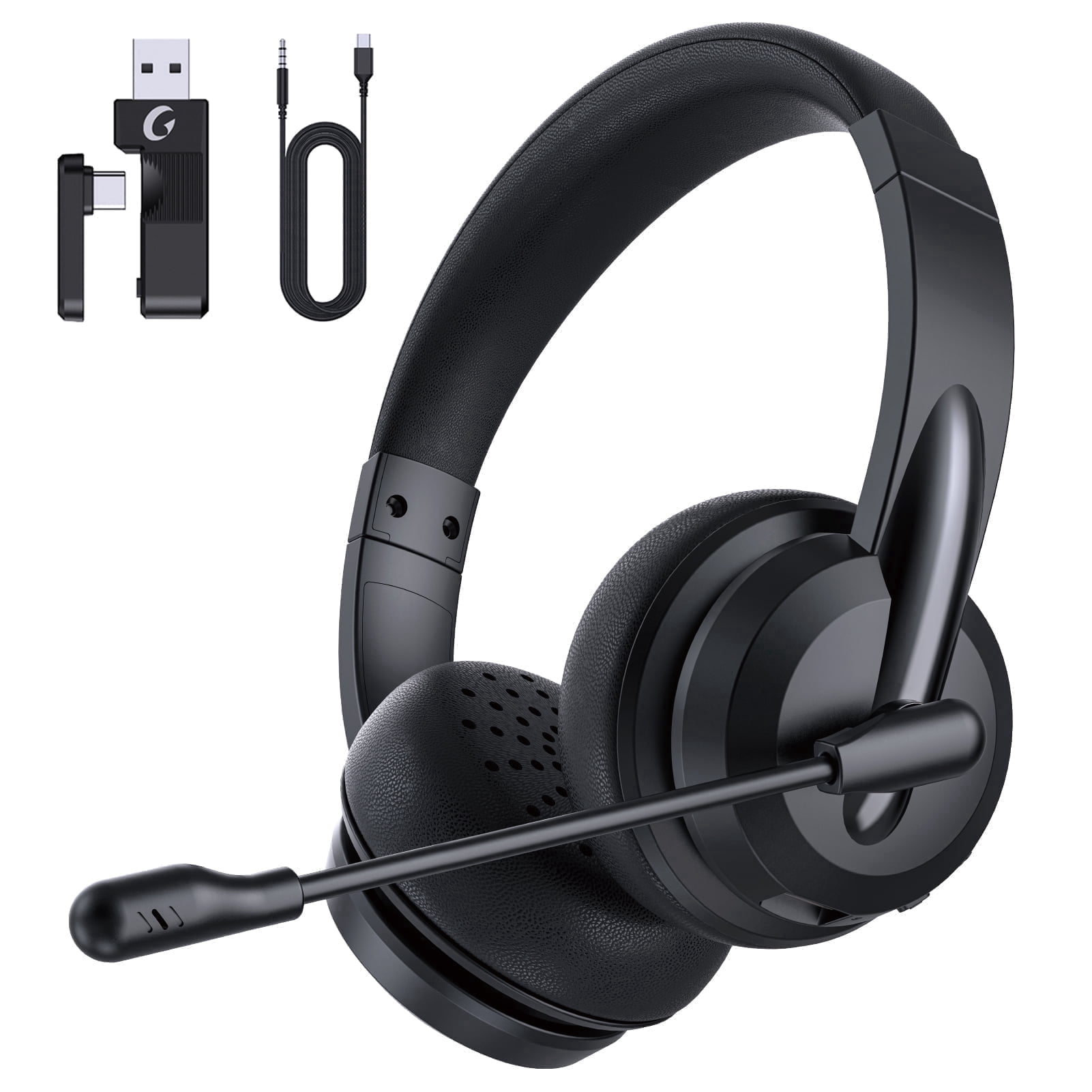 Froura Wireless Headset with Noise Cancelling Microphone, Bluetooth 5.3 Over-Ear Headphones for Computer and Laptop (Black, 1 Pack) ymcsw