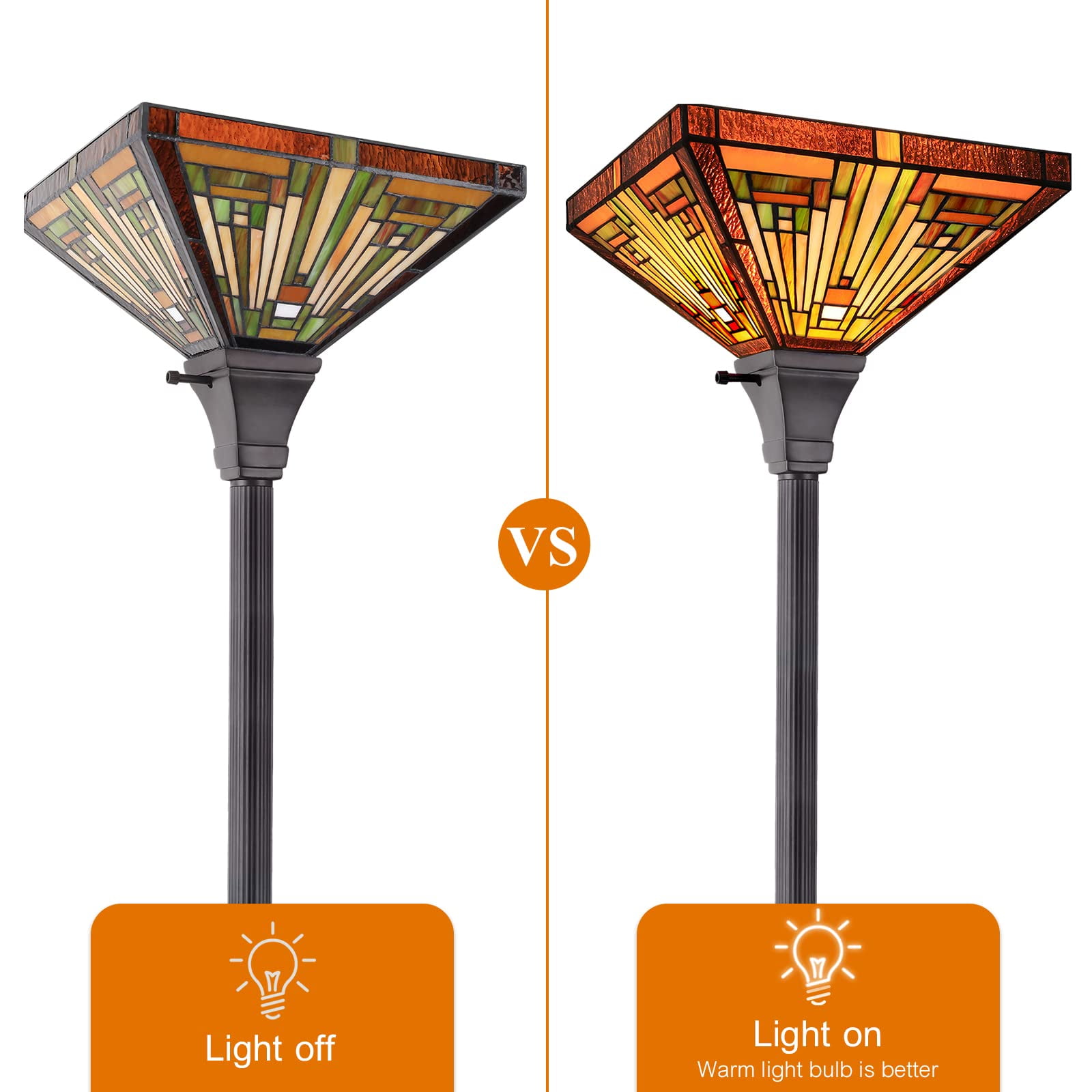 Vinplus Tiffany Style Floor Lamp Torchiere Uplight (Multicolor, 70 in) wevov