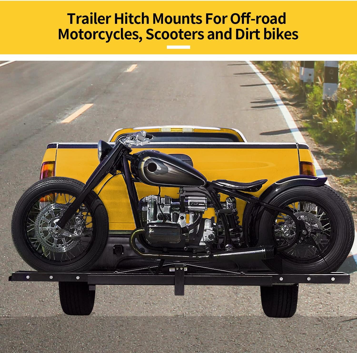 Kojem Motorcycle Dirt Bike Hitch Carrier Rack with Loading Ramp (Black, 500 lb Capacity) zb8pp