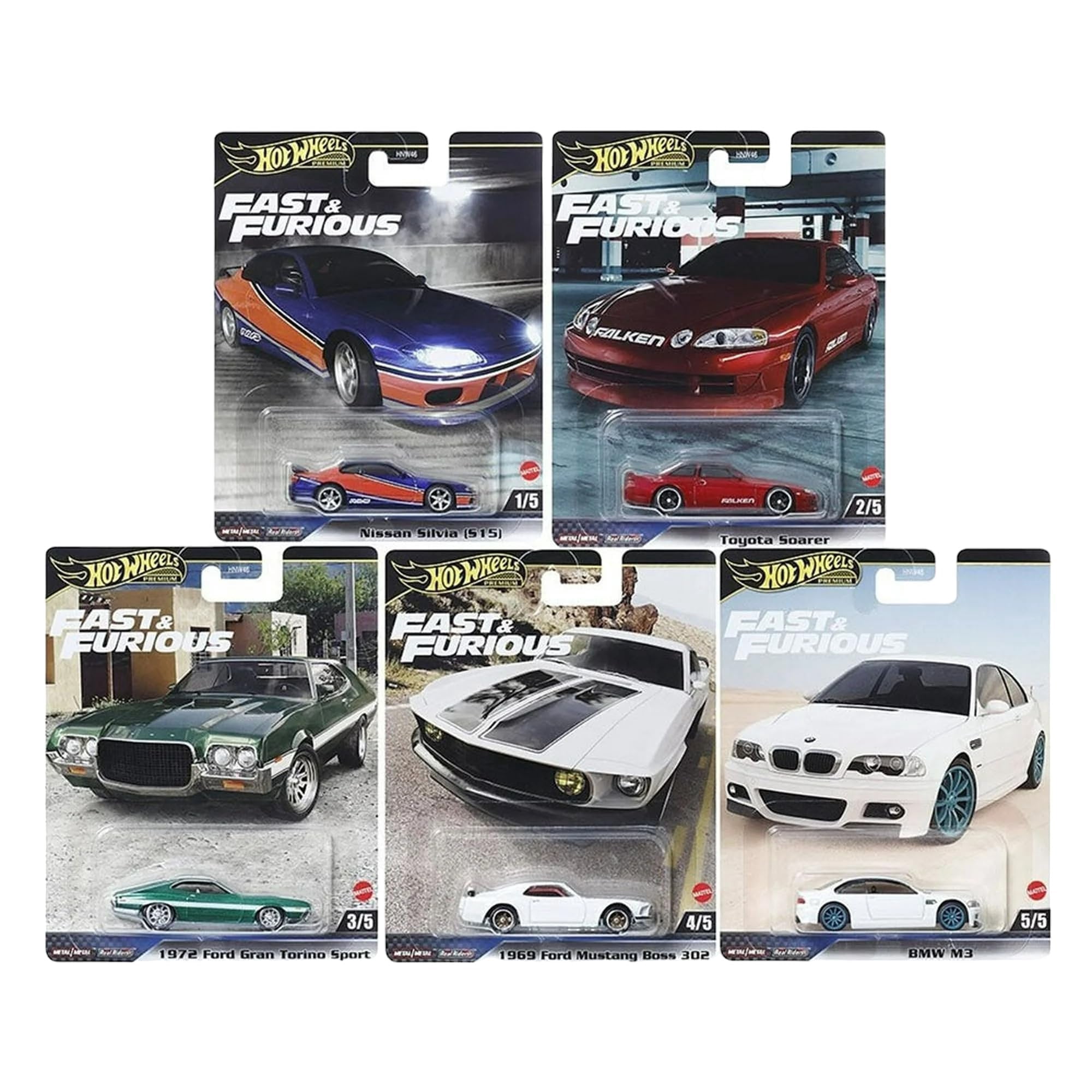 Hot Wheels Fast & Furious Premium Diecast Car Set (5-Vehicle Bundle, 1:64 Scale) oz9p7