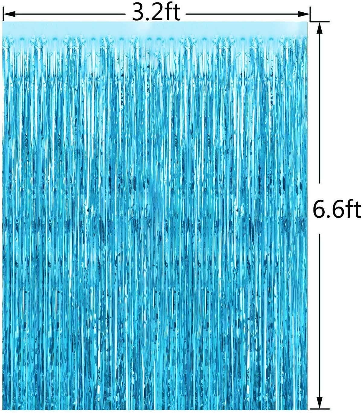 GoXteam Laser Glitter Foil Fringe Tinsel Backdrop for Party Decoration (Blue, 3 Pack, 3.28 ft x 6.56 ft) gimeu