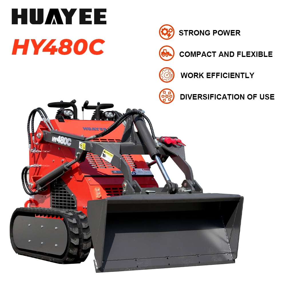 HUAYEE Stand-On Crawler Mini Skid Steer Loader (Red, 1765 lb Lift Capacity) lrm3w