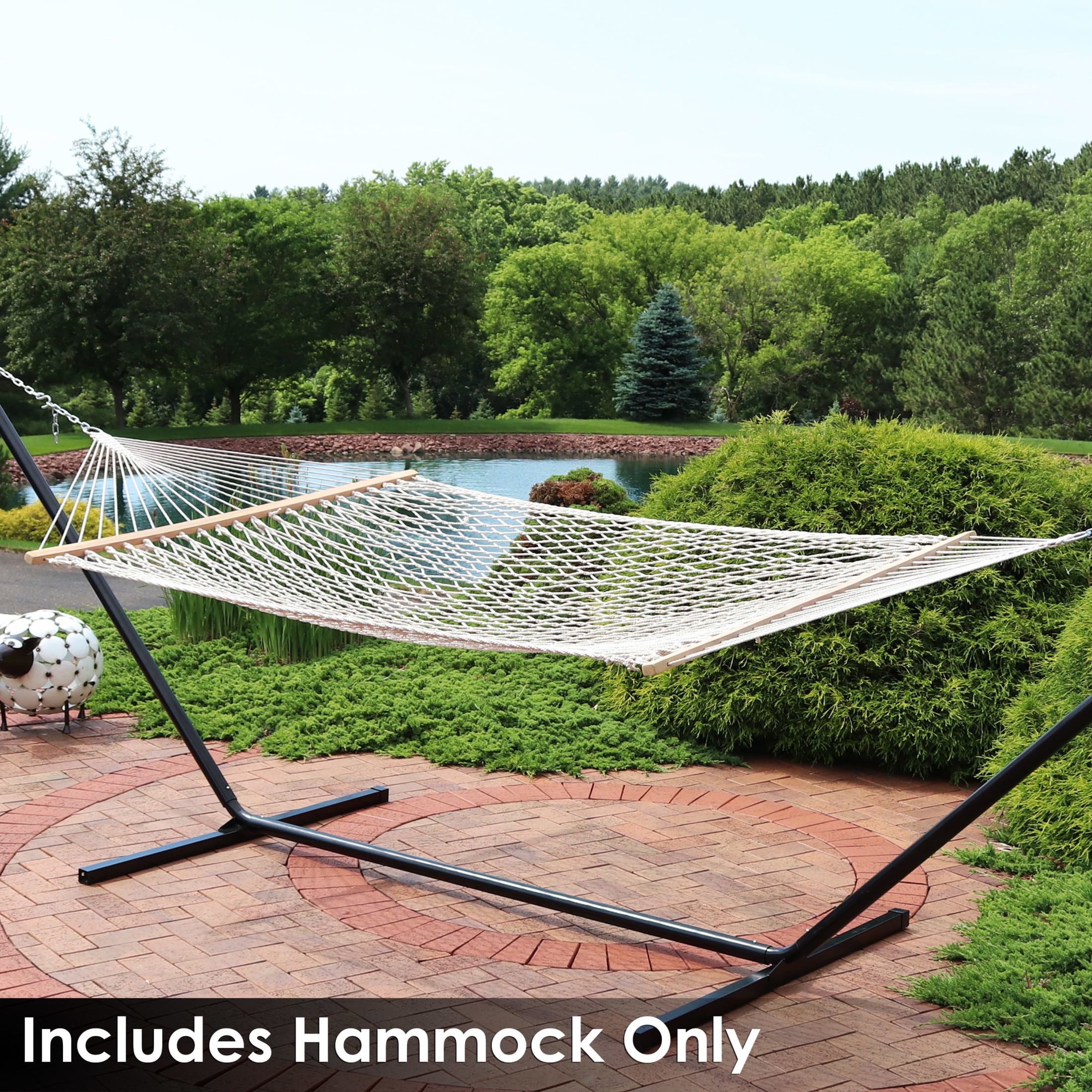 Sunnydaze 2-Person Cotton Rope Spreader Bar Hammock, Heavy-Duty Outdoor Patio Swing (Natural, 74 in x 55 in) 77yke