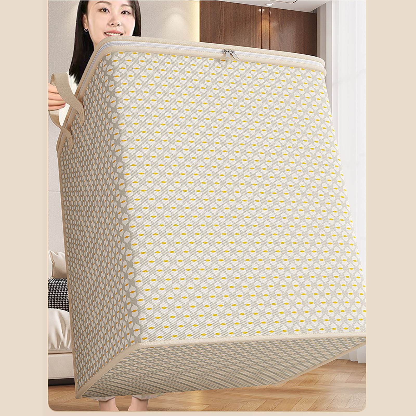 DcGZvy Fabric Storage Bin with Lid, Durable Clothing Organizer for Closet and Home Organization (13.8 in x 9.8 in x 7.9 in) w7w4f