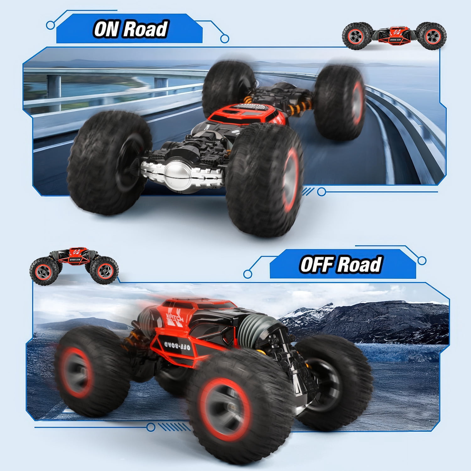 FLOOYES RC Stunt Car 4WD Remote Control Vehicle with LED Lights and Double-Sided Driving (Blue, 1 Pack) l6645