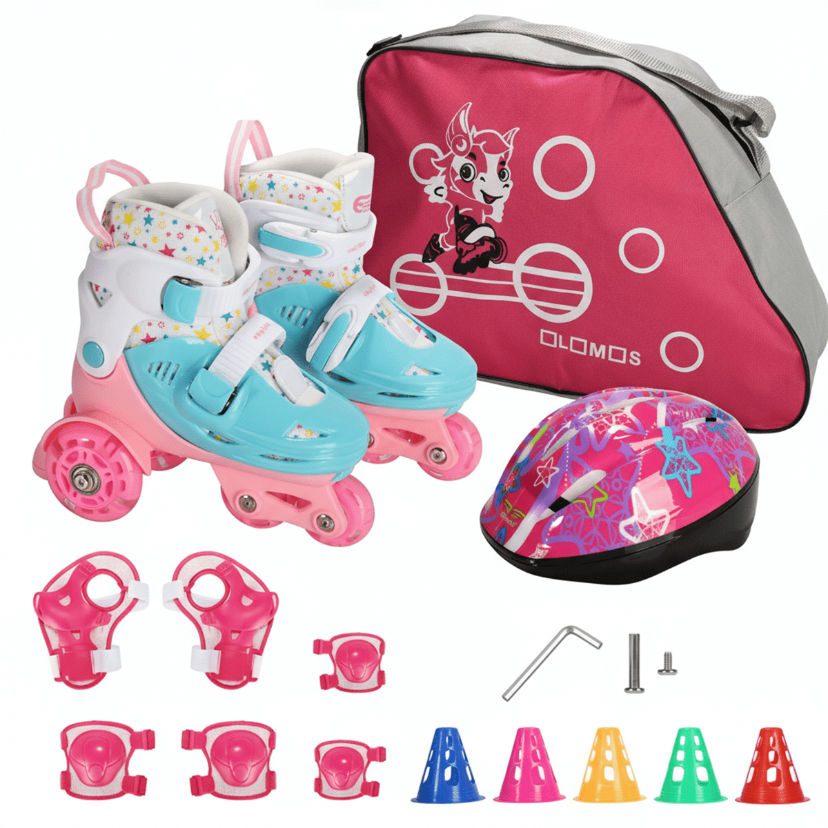 Eurhowing Kids Roller Skates with Light-Up Wheels, Adjustable Size for Growing Feet, Protective Gear Set Included (Blue, Small) mhy39
