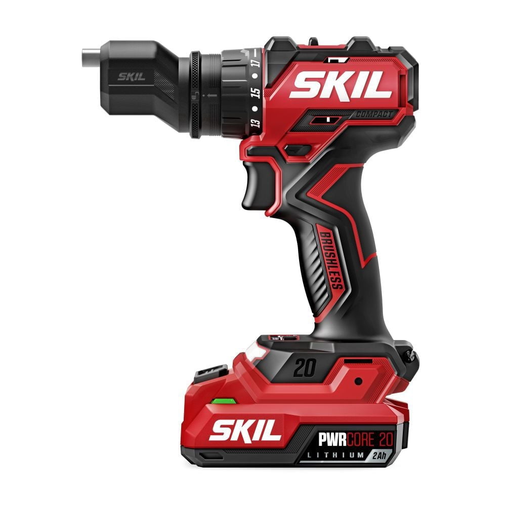 SKIL Brushless 20V Compact Multi-Head Drill Driver Kit (Red, 4-Attachment Set) yqdxn