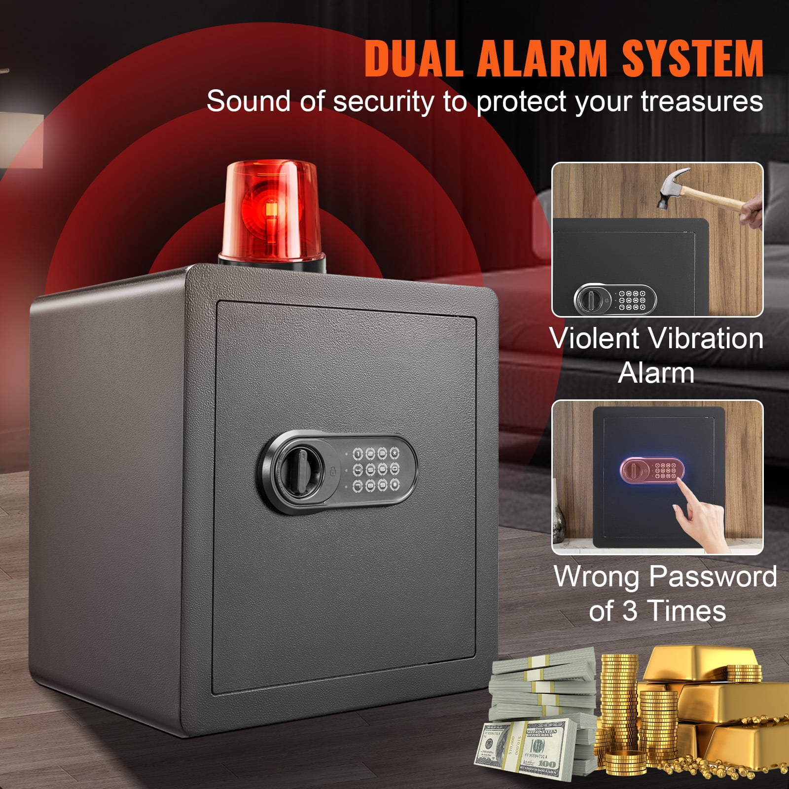 VEVOR Security Safe Box with Digital Electronic Lock and LED Light (Gold, 1.8 Cubic Feet) 3l5c3
