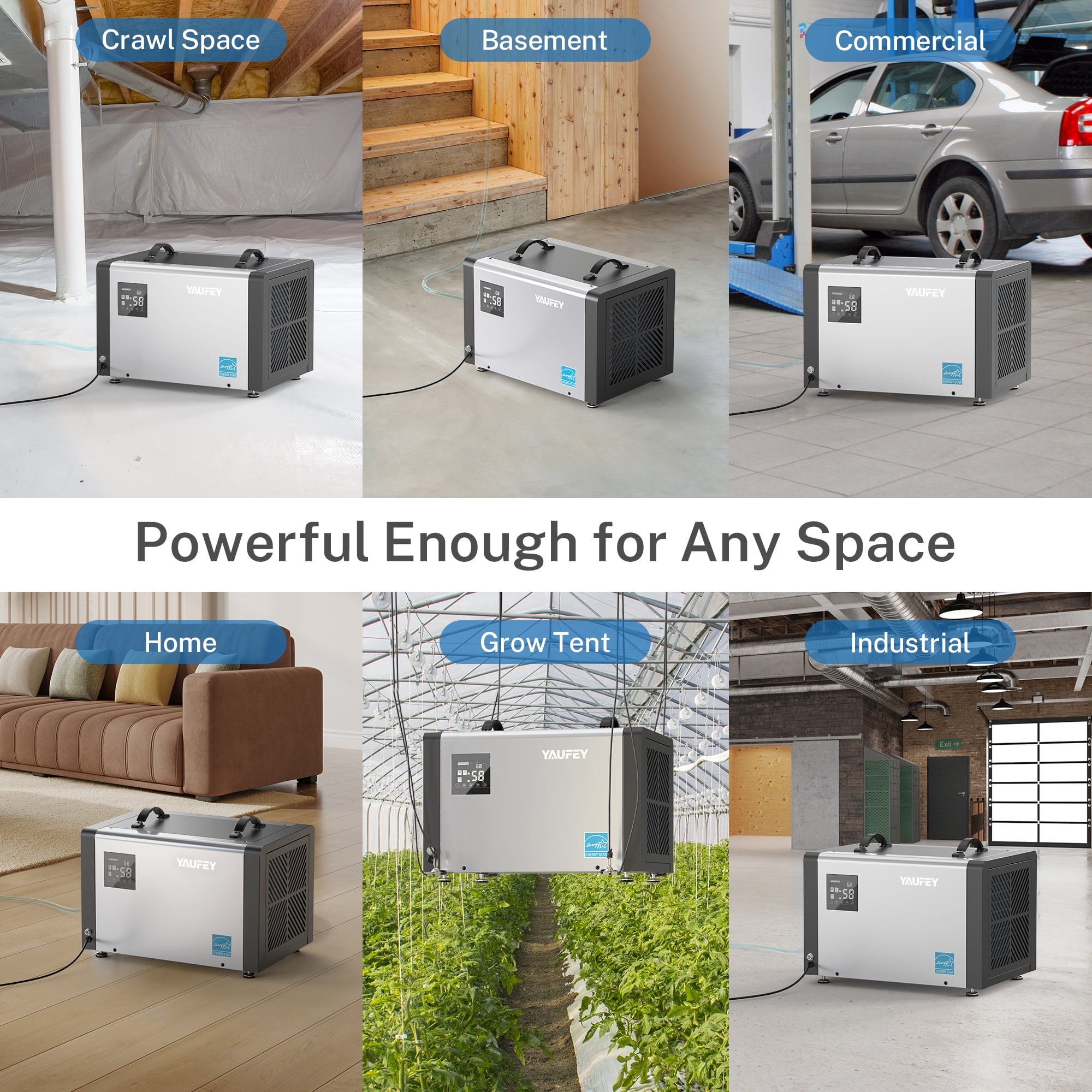Waykar 70 Pint Commercial Dehumidifier for Basements and Large Spaces (White, 16.54 x 12.99 x 11.81 in) 1zq2u