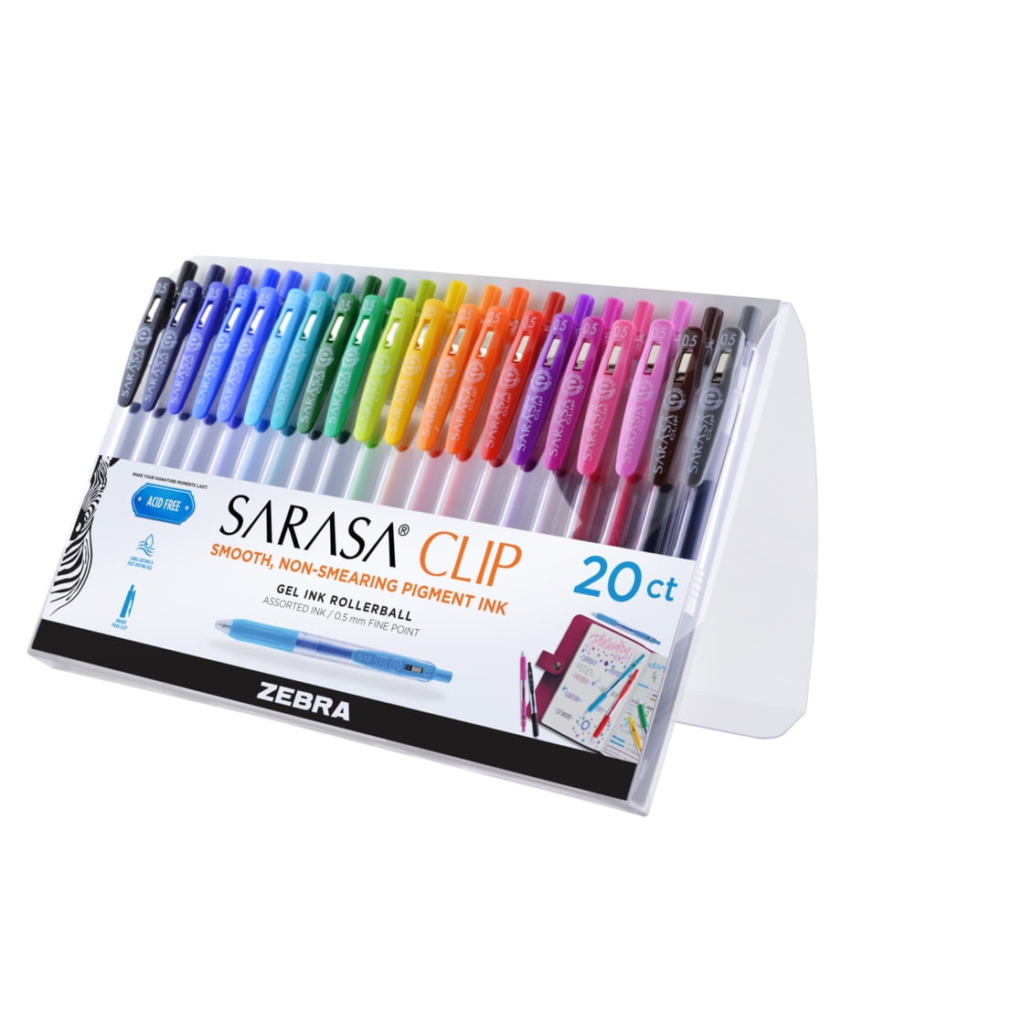 Zebra Sarasa Clip Retractable Gel Ink Pens (Assorted Colors, 20-Pack) xsn0c