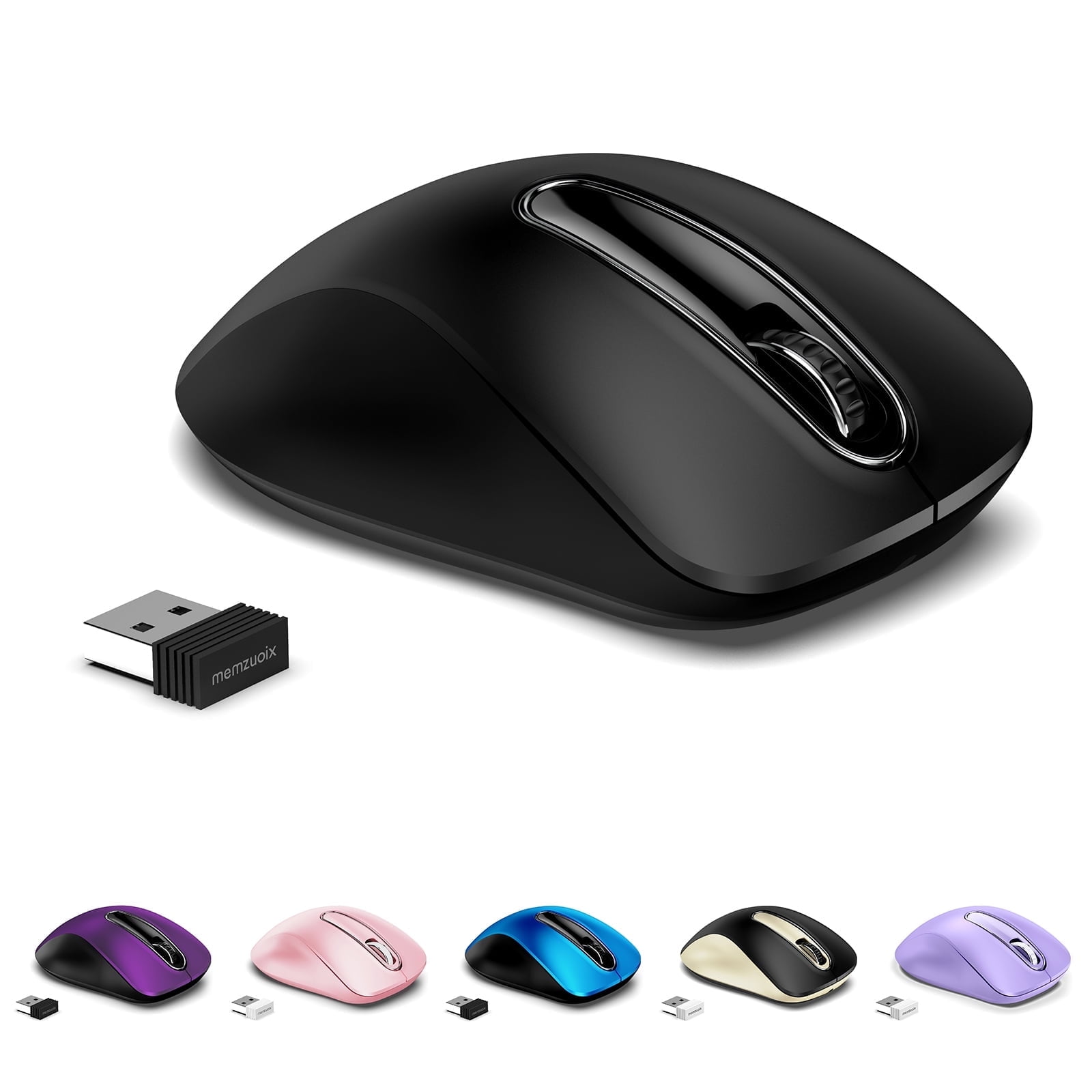 Memzuoix Wireless Mouse for Laptop, 5-Button Ergonomic Optical Computer Mouse with USB Receiver (Black, 1400 DPI) zmusf