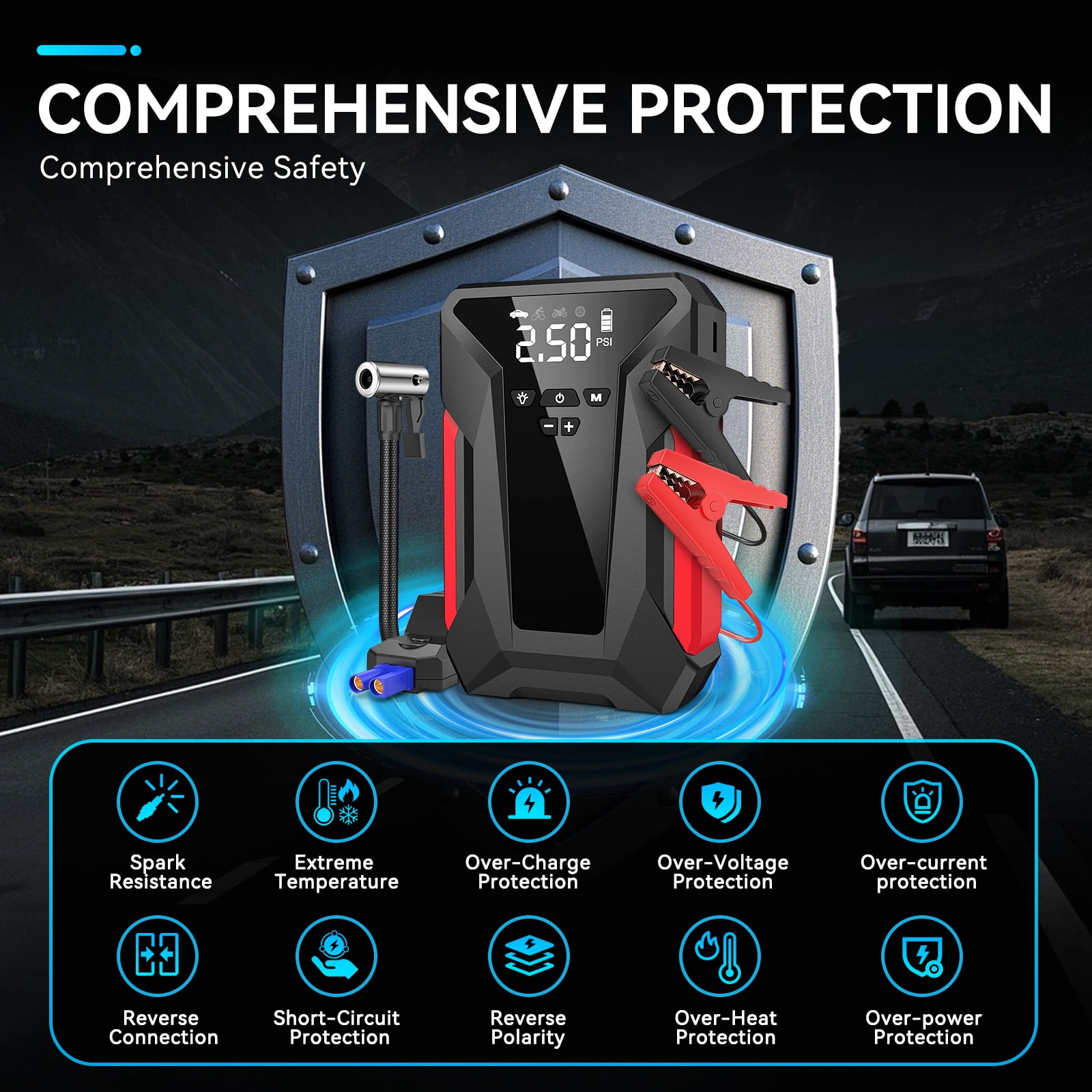 Amybaby 8-in-1 Emergency Jump Starter and Tire Inflator, 4000A Peak Portable Power Bank with 150PSI Air Compressor (1 Unit) zk7os