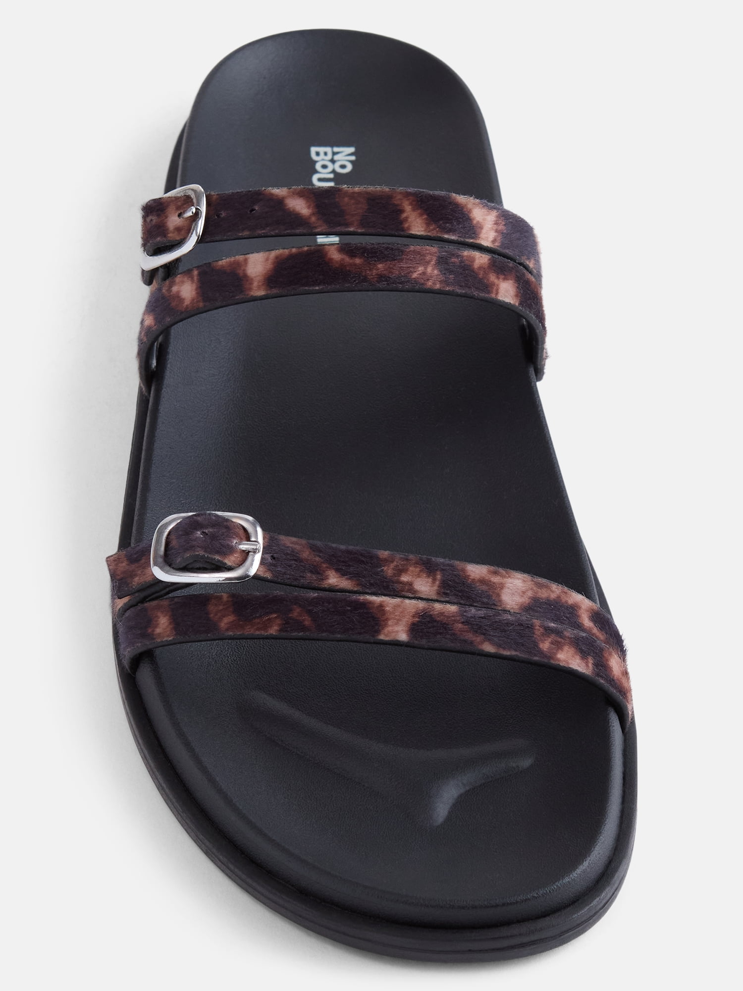 No Boundaries Women's Double Strap Footbed Sandals (Black, 8 US) 4610n