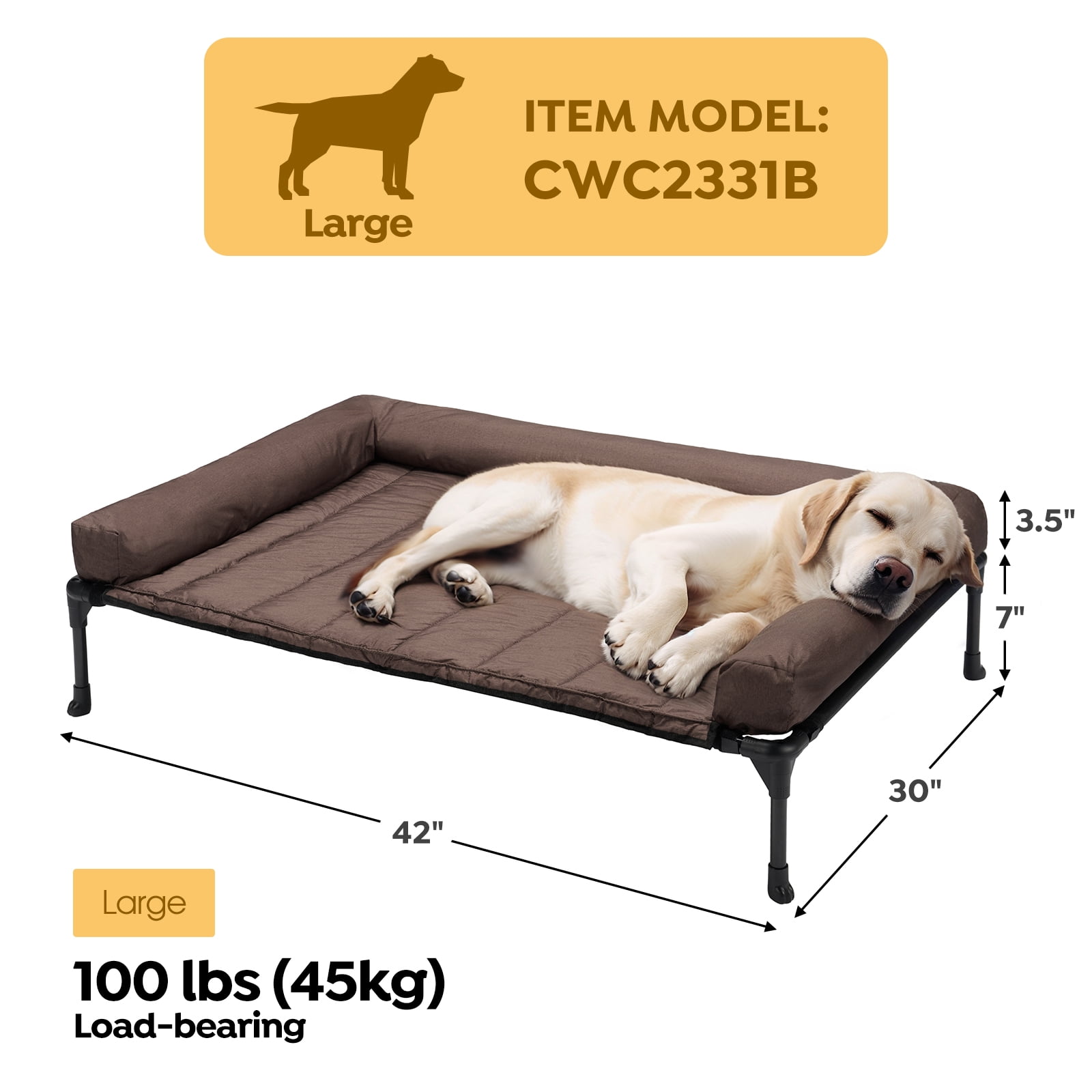Veehoo Elevated Cooling Dog Bed with Waterproof Removable Pillow-Top Mat (Brown, Large) sypys