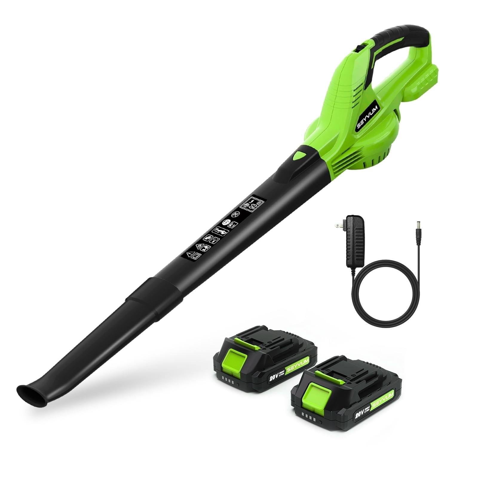 SEYVUM 20V Cordless Leaf Blower, Electric Power Sweeper for Lawn and Garden Maintenance (2 Batteries, 150 MPH) 1xn7j