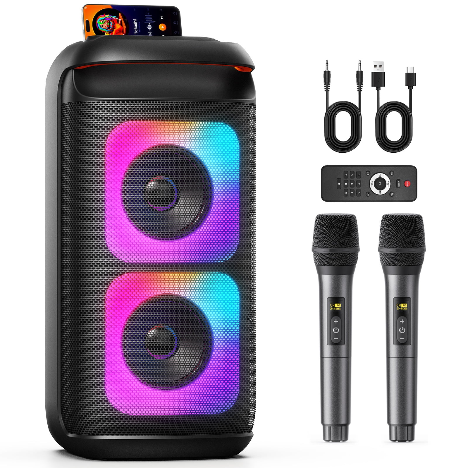 JYX Portable Bluetooth Party Speaker System with Dual Microphones and Remote Control (Black, 40W) yj1lj