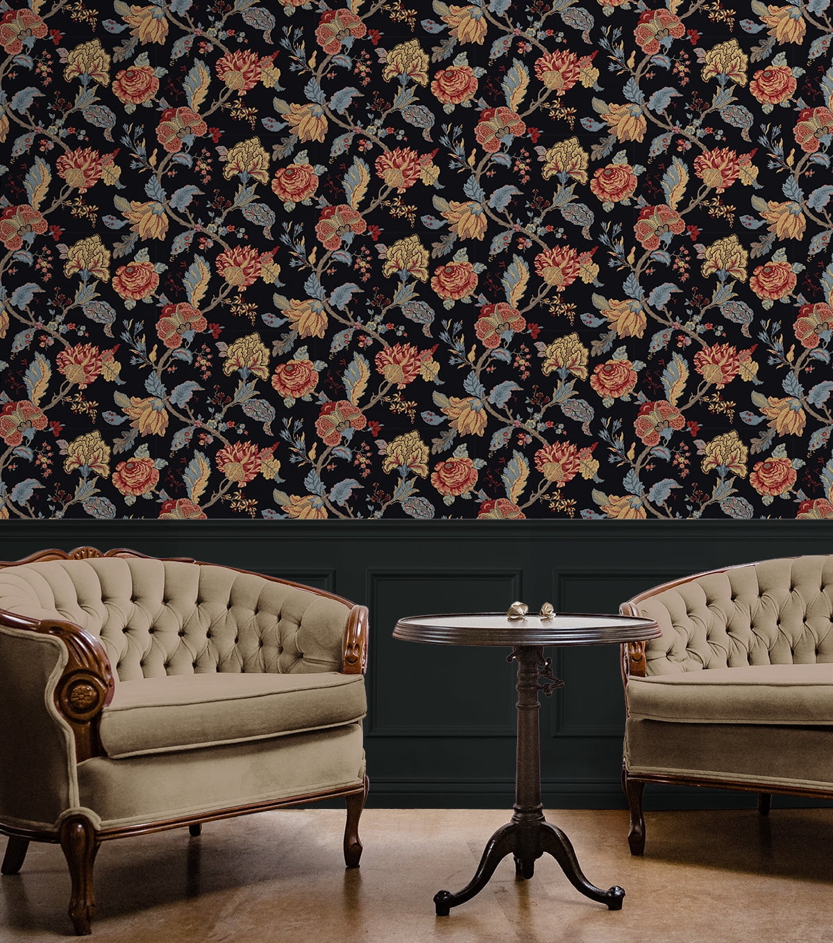 NextWall Kianna Jacobean Peel and Stick Wallpaper (Ebony, 20.5 in. W x 18 ft. L) r9heq