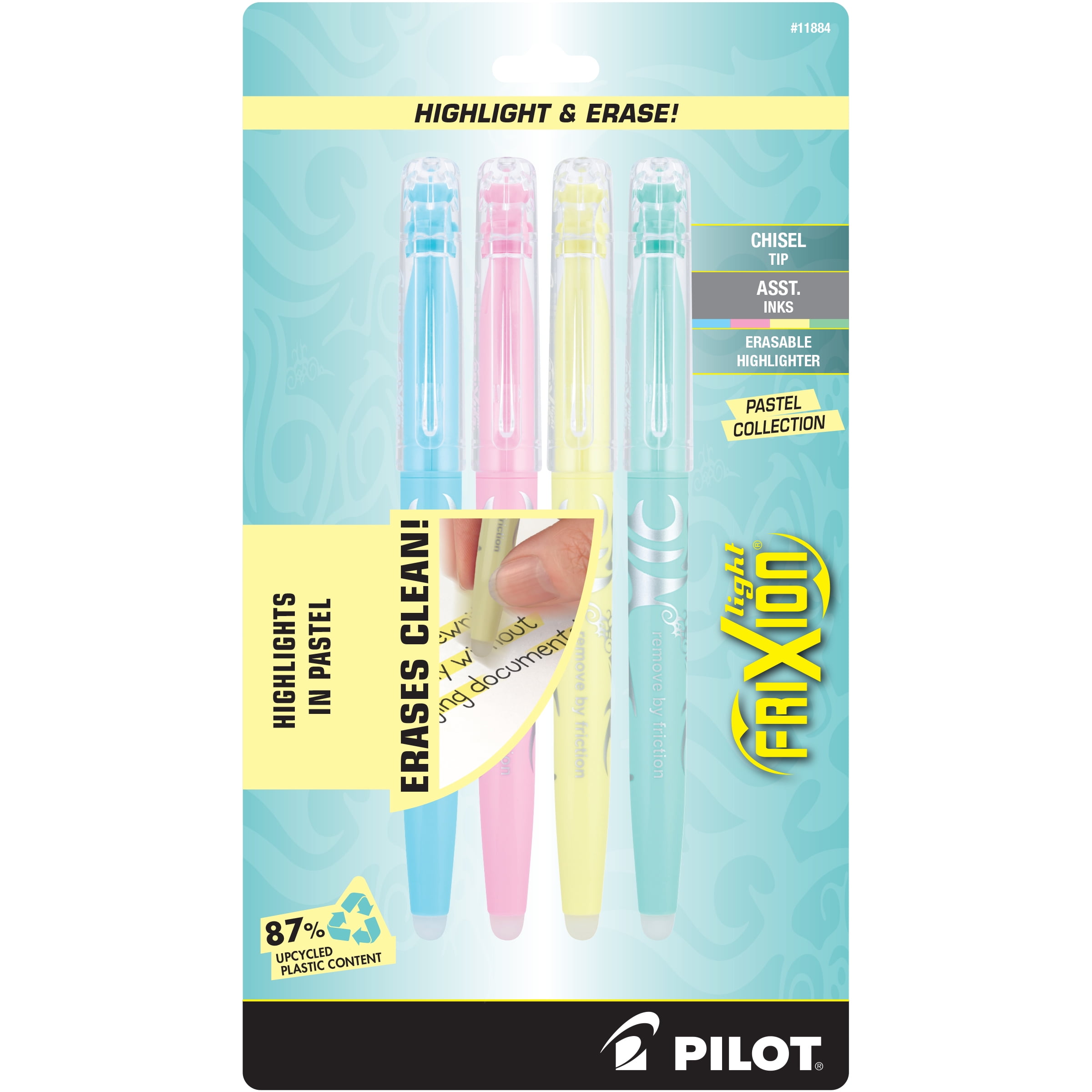 Pilot FriXion Erasable Highlighters, Pastel Chisel Tip Markers (Assorted Colors, 4 Count) p9gfq