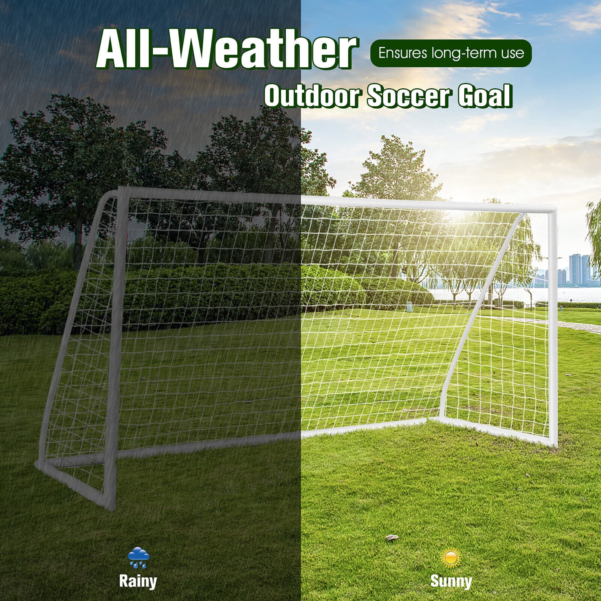 Gymax All-Weather Soccer Goal for Backyard Practice (White, 12 x 6 ft) ipswm