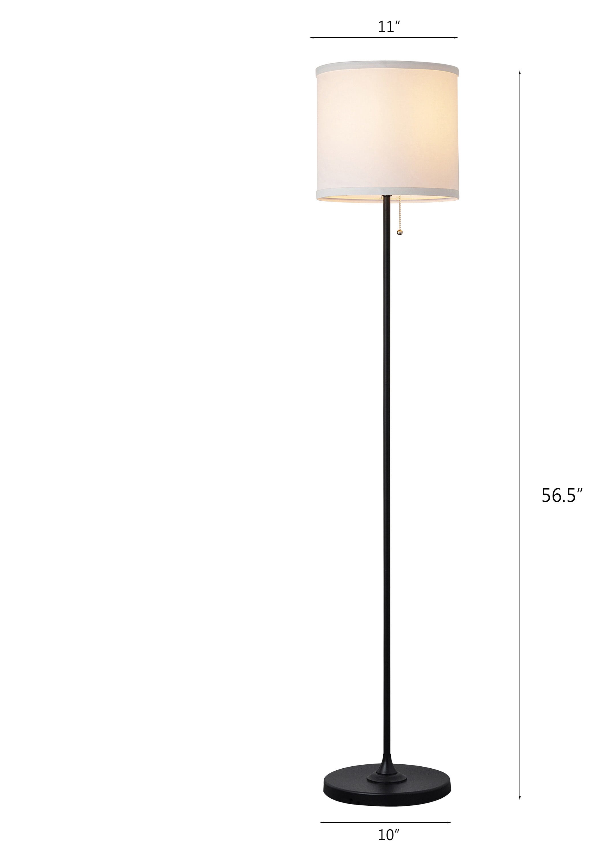 Mainstays Floor Lamp with Fabric Shade, Modern Minimalist Standing Light (Black, 56.5 in) bxnmm