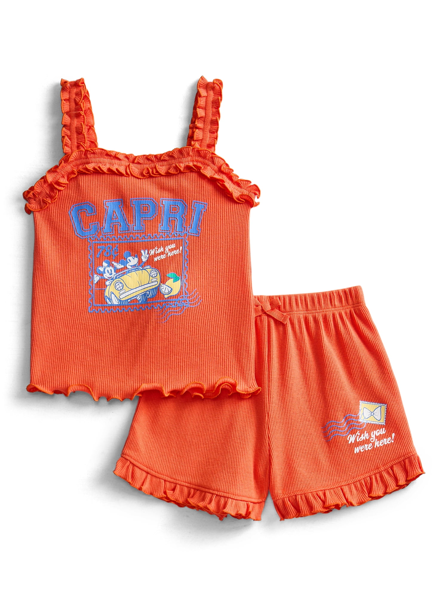 Minnie & Friends Disney Minnie & Mickey Mouse Toddler Girls Graphic Tank Top and Ruffle Shorts Set (Multi-Color, 2T) 2p5z9