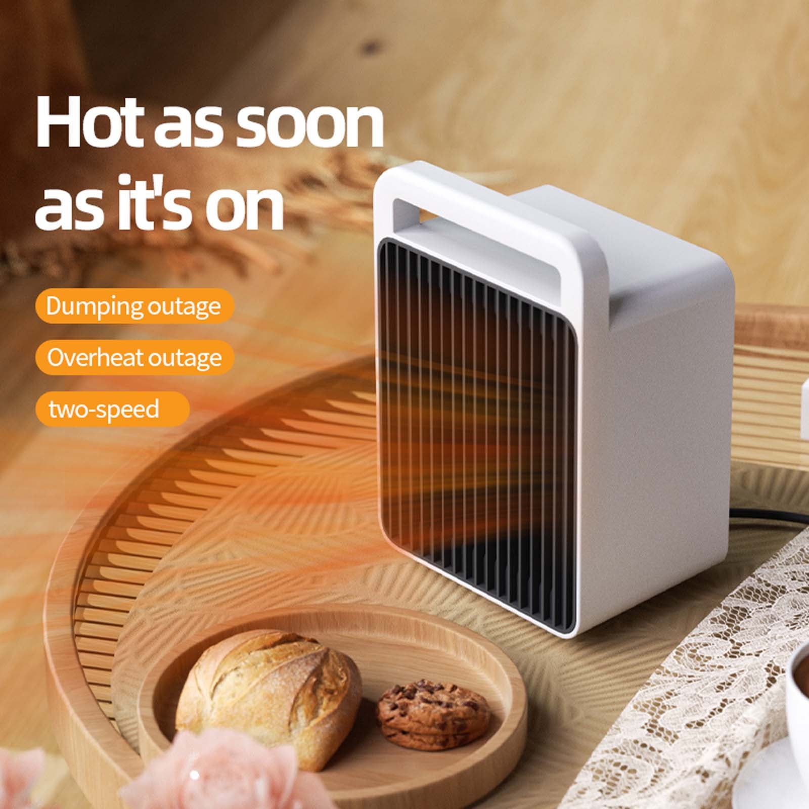 CVLNCYCLING Portable Electric Space Heater with Adjustable Thermostat and Fan Mode (White, 6 in) nuqon