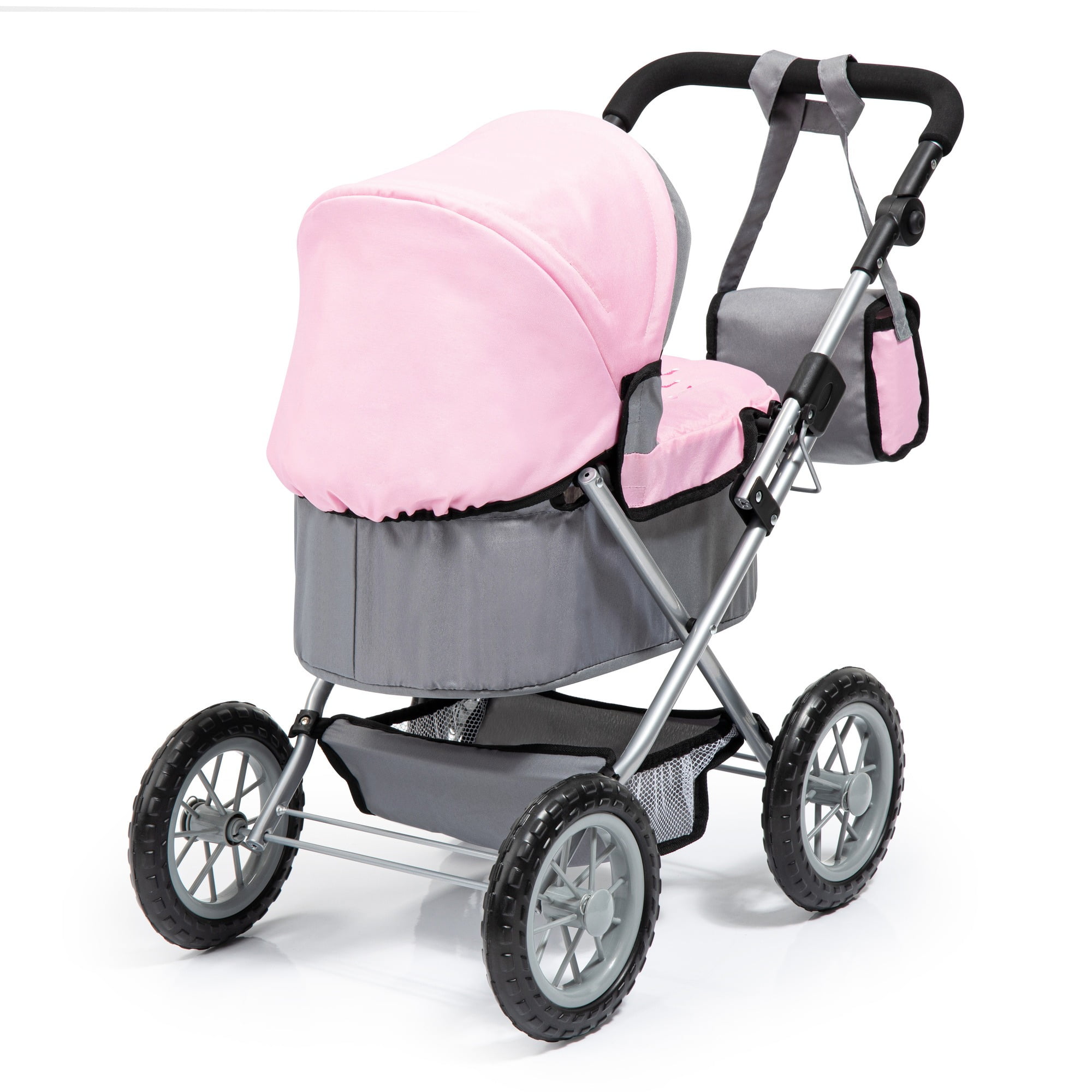 Bayer Design Trendy Baby Doll Pram with Adjustable Handle, Foldable Stroller for Dolls (Pink/Grey, 18 in) 0rt1t