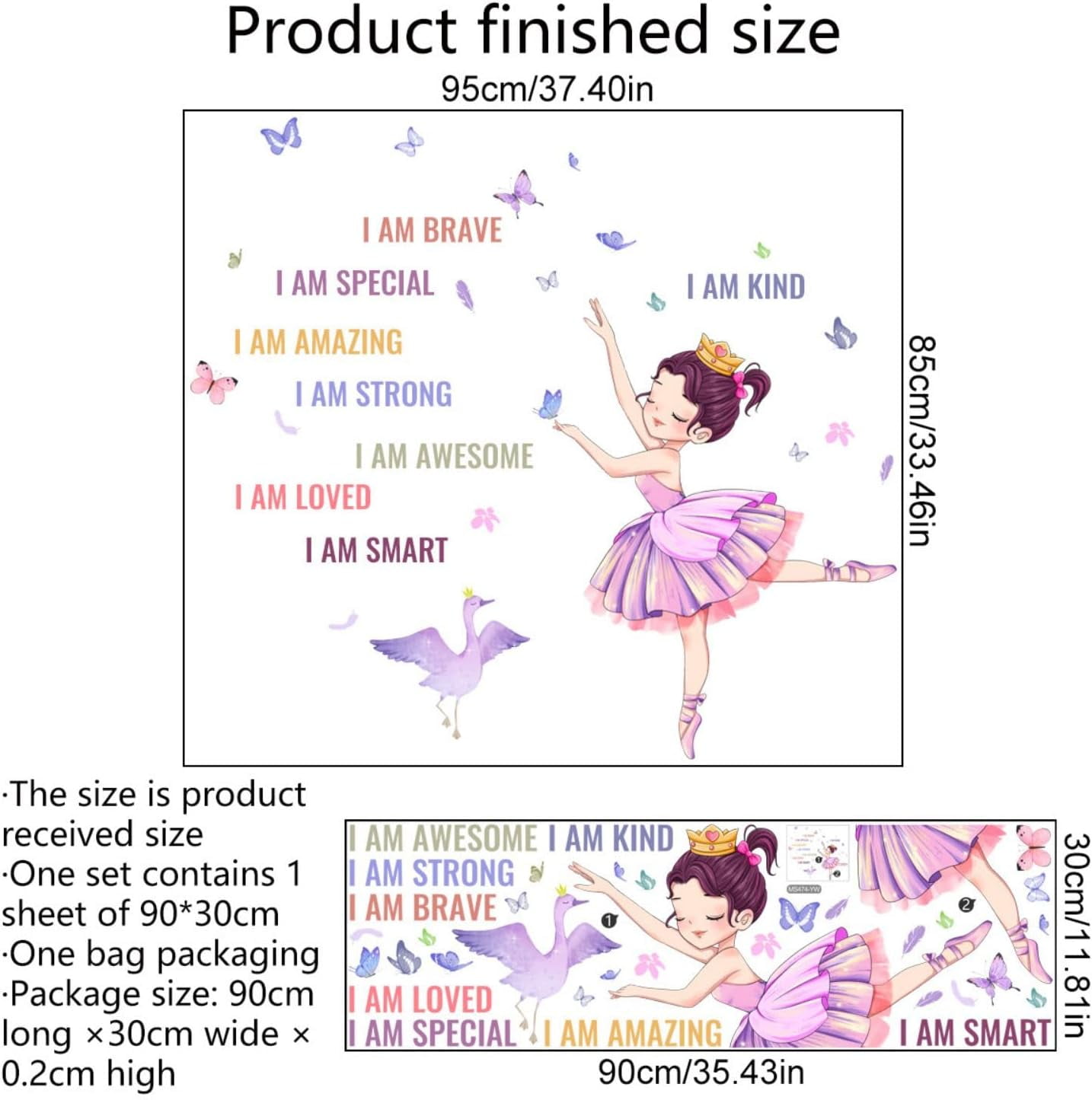Phogary Ballet Girls Wall Decals Inspirational Princess Bedroom Decor (11.8 in x 35.4 in) hifnl
