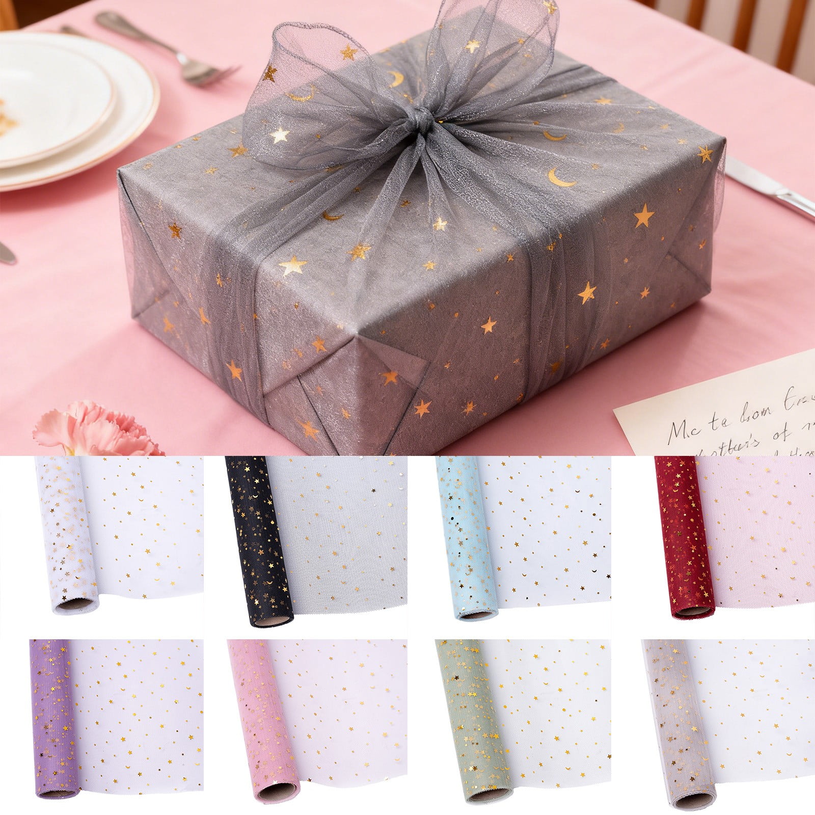 kladzum Star Pattern Mesh Fabric Roll for Floral Packaging and Holiday Gift Wrapping (Grey, 1 Roll) 7d7ng