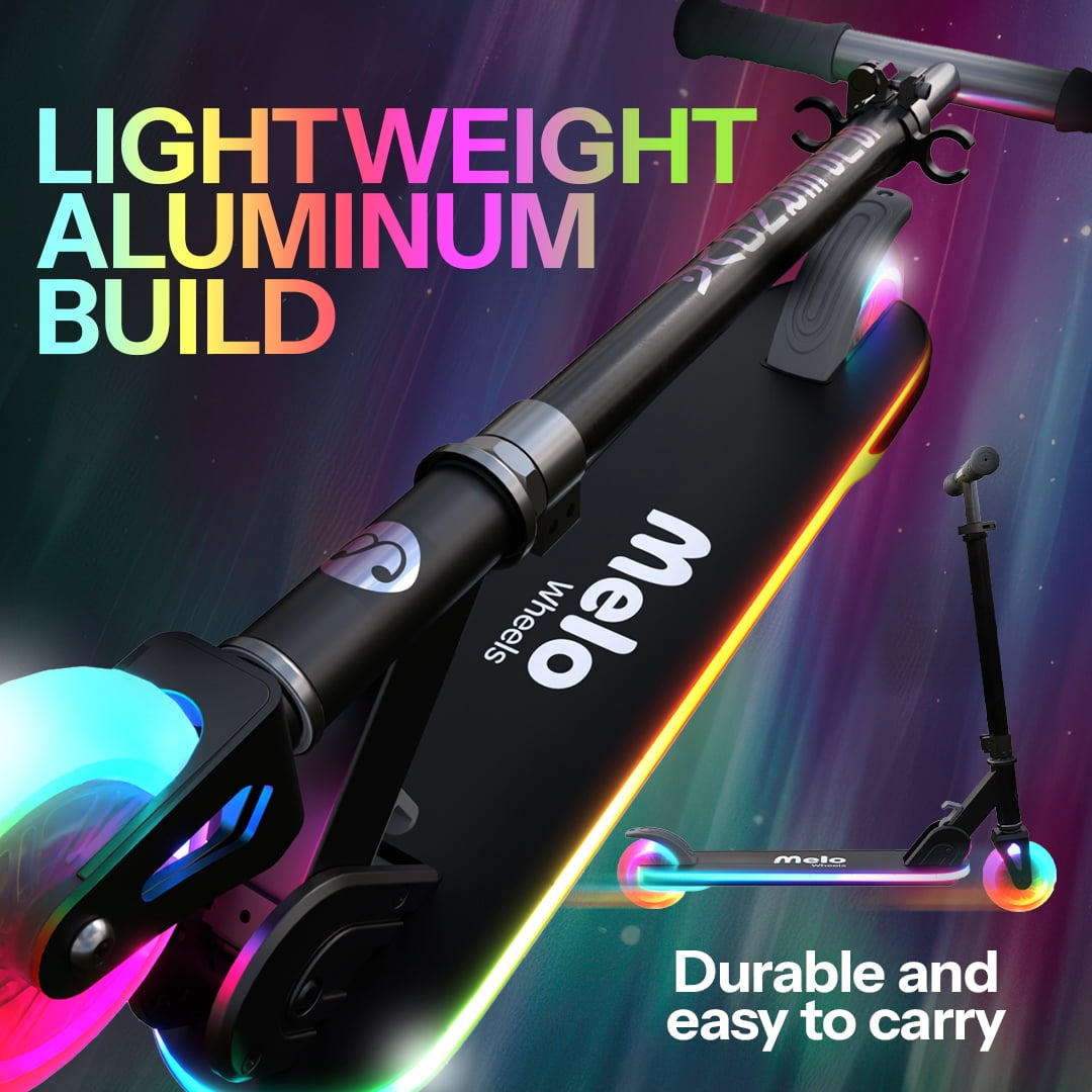 Melo Supernova Kick Scooter - Kids Folding LED Light-Up Scooter with Adjustable Handlebars (Black, 30 in) nimbb