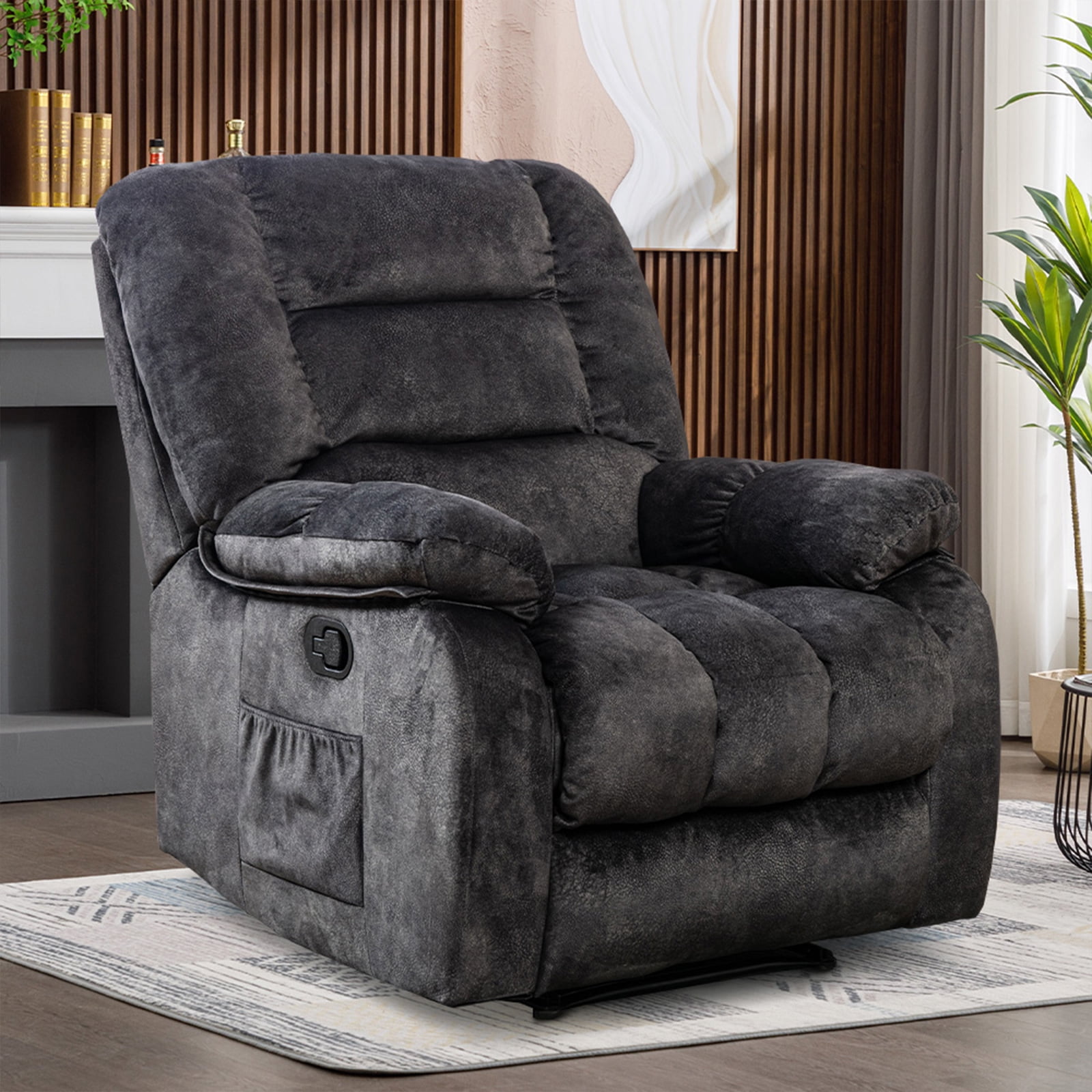 Ebello Massage Recliner Chair with Heat and Vibration, Ergonomic Manual Reclining Chair for Living Room (Dark Gray, 36 in) 0a0aq