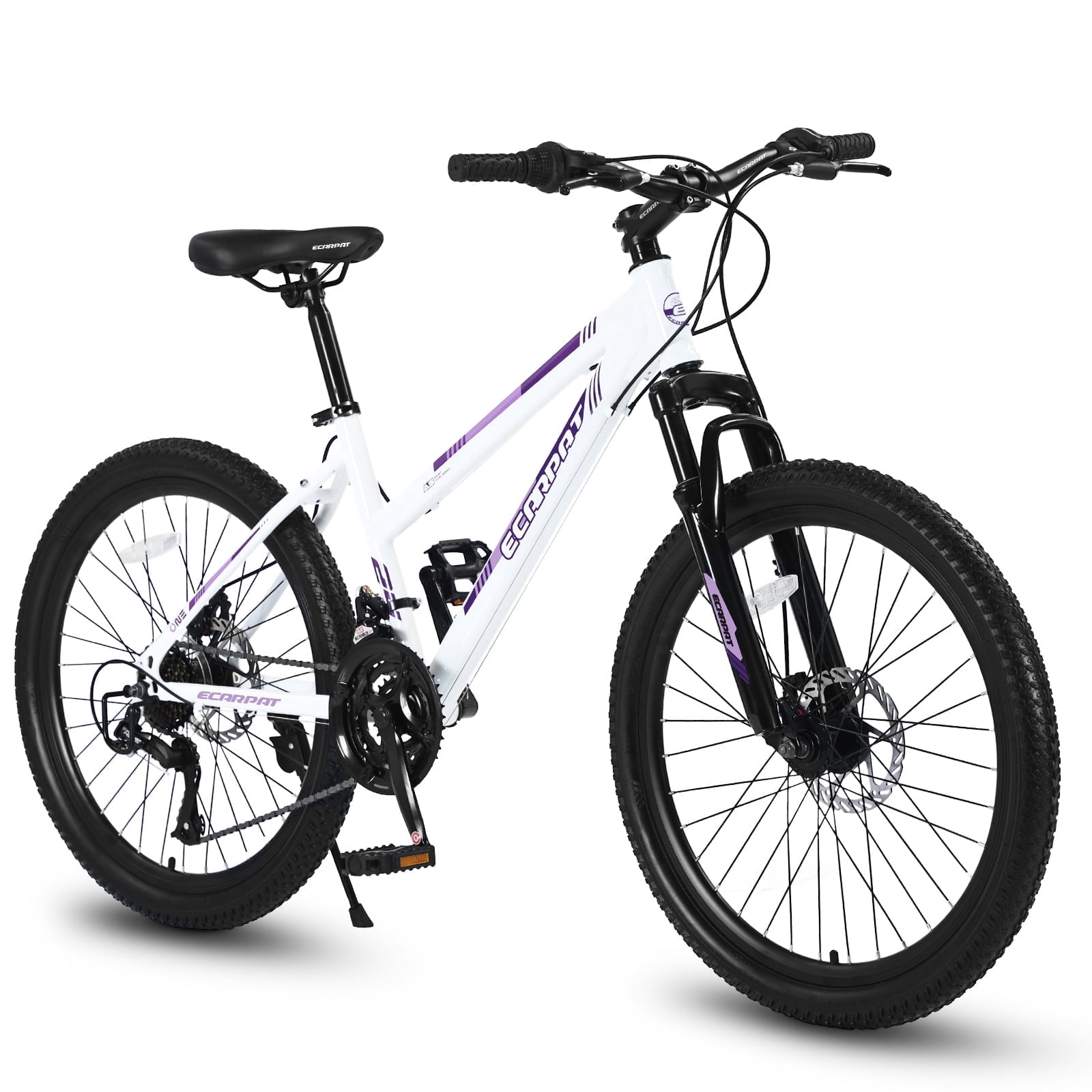 TheEshow 26-inch Mountain Bike, Shimano 21-Speed Trail Bicycle with Dual Disc Brakes and Front Suspension (White, 26 in) k8g7f