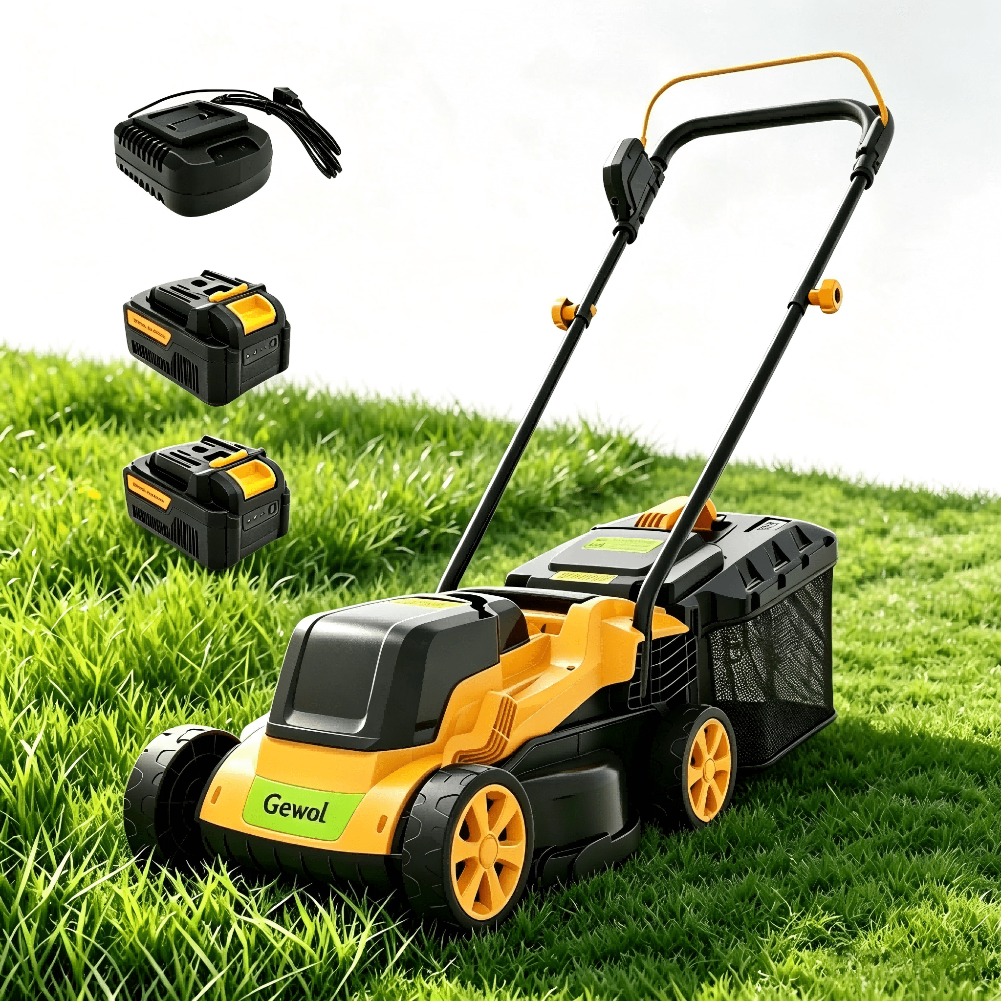 Gewol 20V 13 in Cordless Lawn Mower, Lightweight Push Mower with 2 Batteries & Fast Charger (13 in) 9vq7g