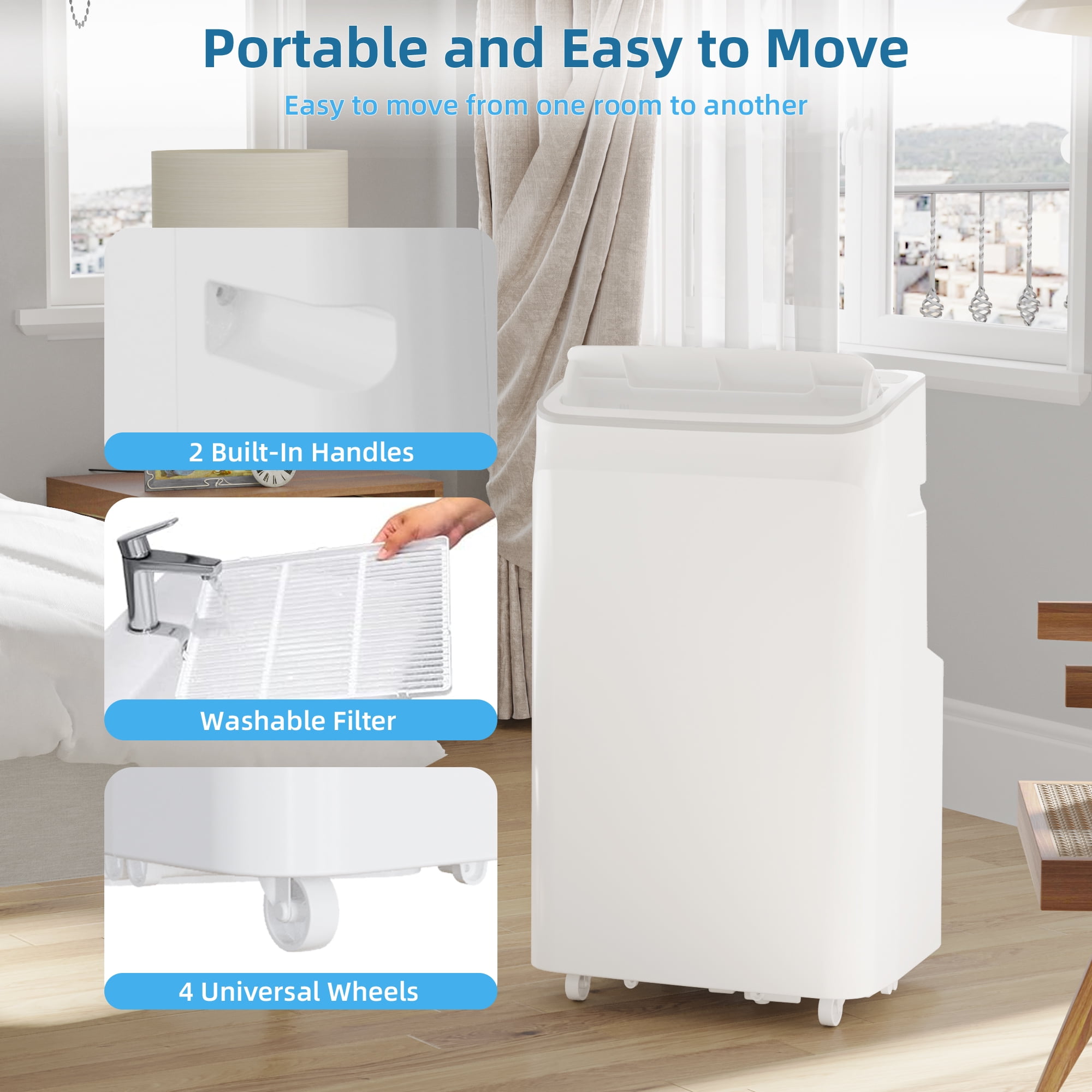 PIONEERWORKS Portable Air Conditioner 12000 BTU (4-in-1 Cooling, Dehumidifier, Fan, Sleep Mode, 450 sq. ft. Coverage) mwxbc
