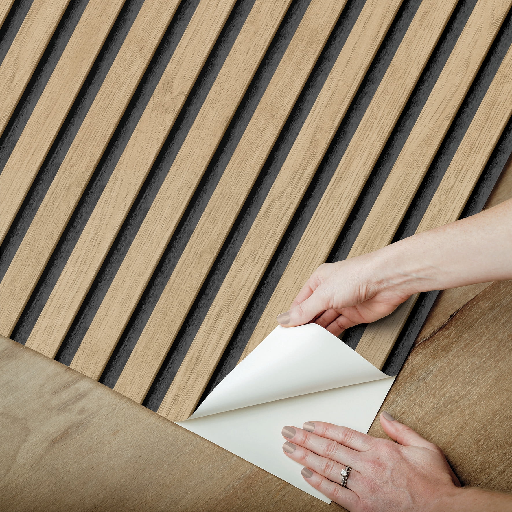 Roommates Studio Cream Oak Slat Peel and Stick Wallpaper (White, 30.75 sq ft) d9wgd