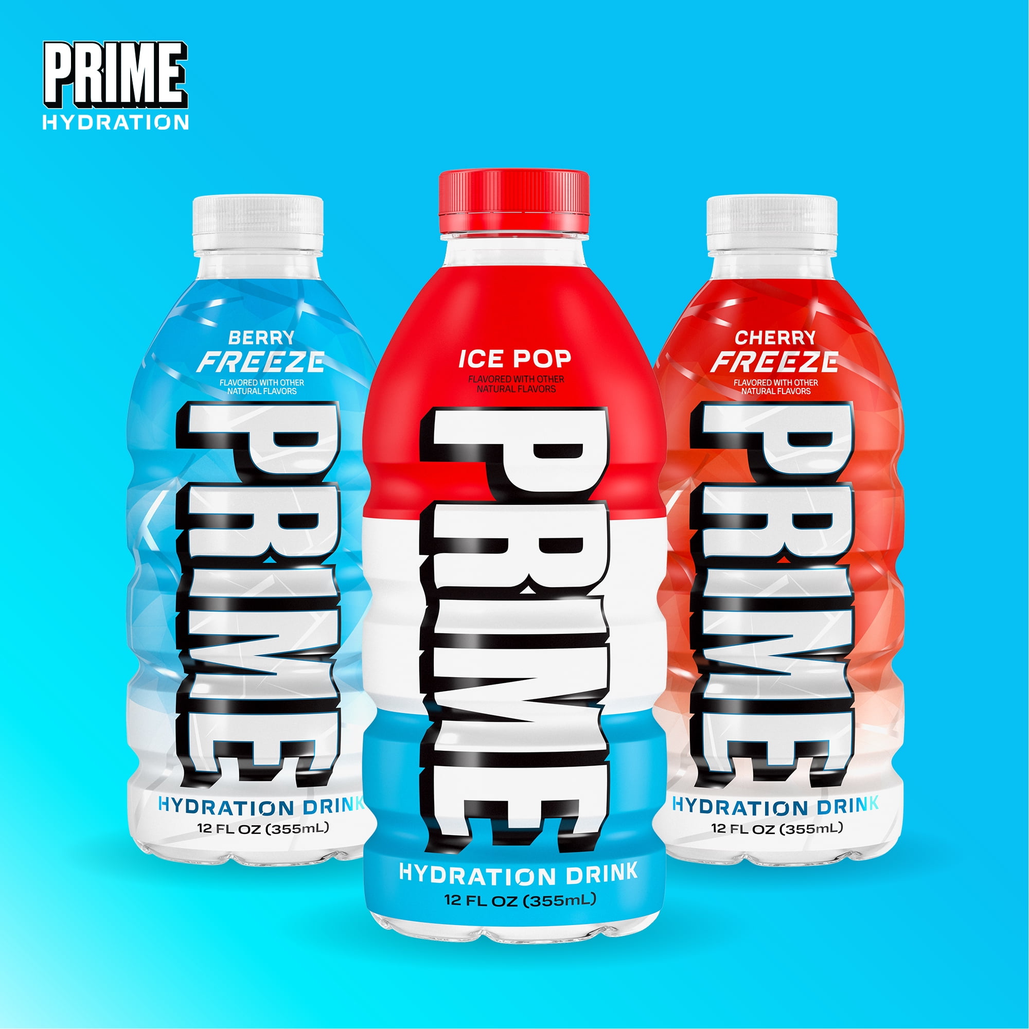 PRIME Hydration Sports Drink Variety Pack, Electrolyte Infused Beverage (Ice Pop, Cherry Freeze, Berry Freeze, 15 Pack, 12 fl oz) zpqk8