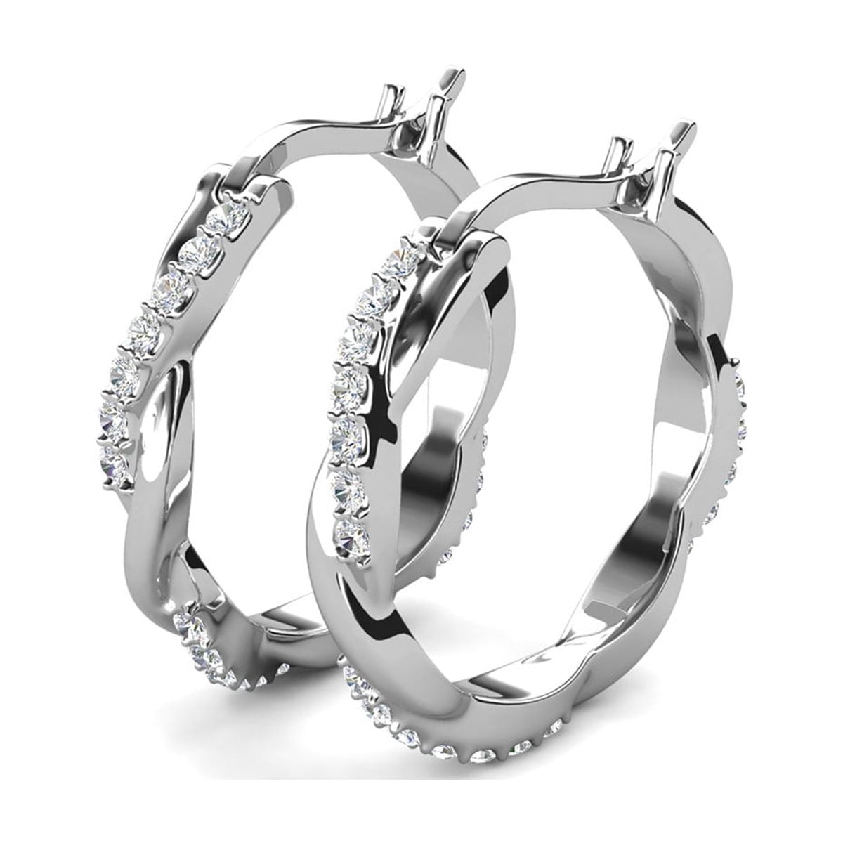 Cate & Chloe Lauren 18k White Gold Plated Hoop Earrings with Swarovski Crystals (White, 0.87 in) 4db6j