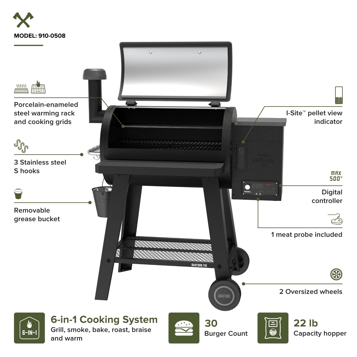 Nexgrill Oakford 715 Wood Pellet Grill and Smoker with Bluetooth Connectivity (Grey, 715 sq in) i0no4