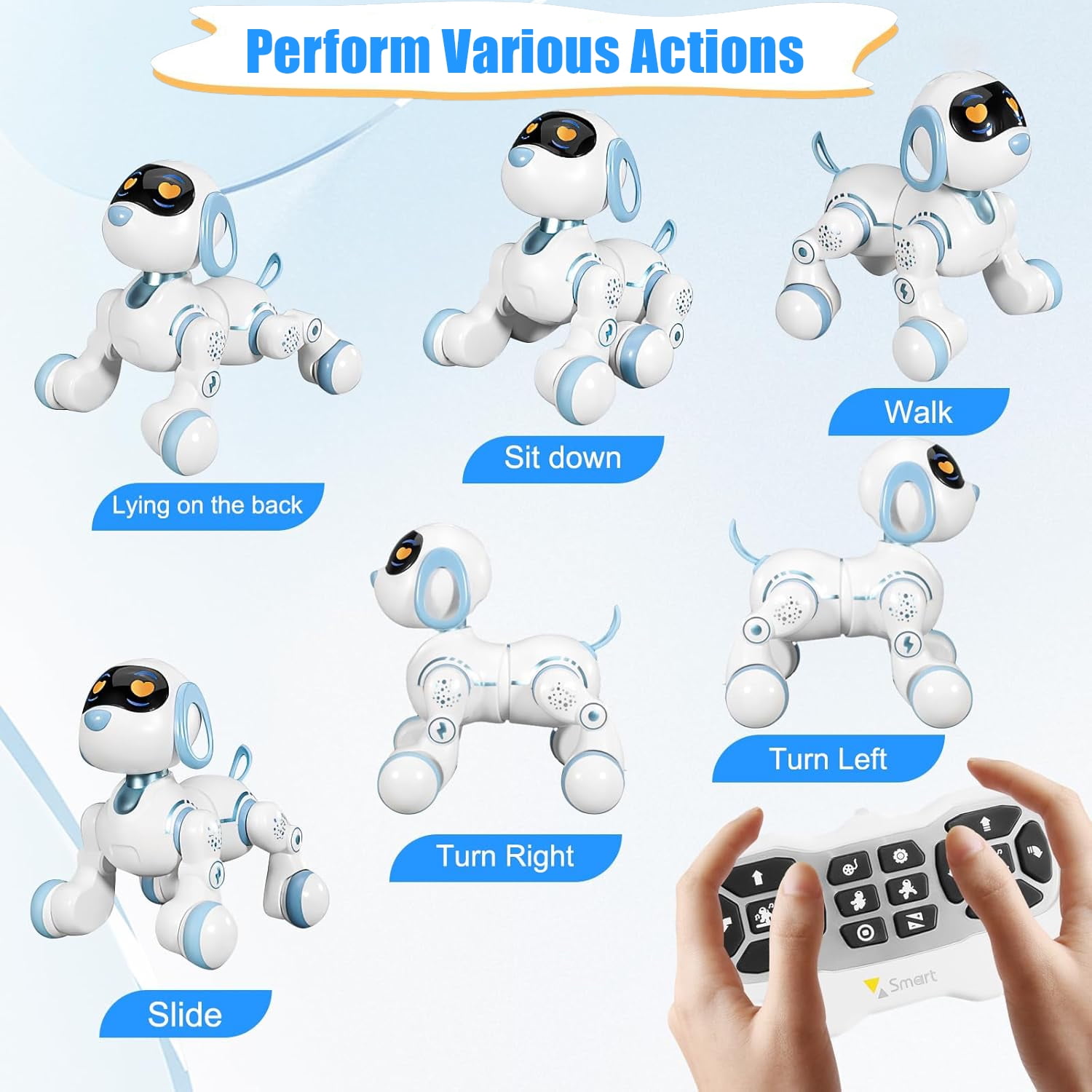 KIVDIT Programmable Remote Control Robot Dog, Interactive RC Toy with Singing and Dancing (Blue, 1 Pack) mqvfv
