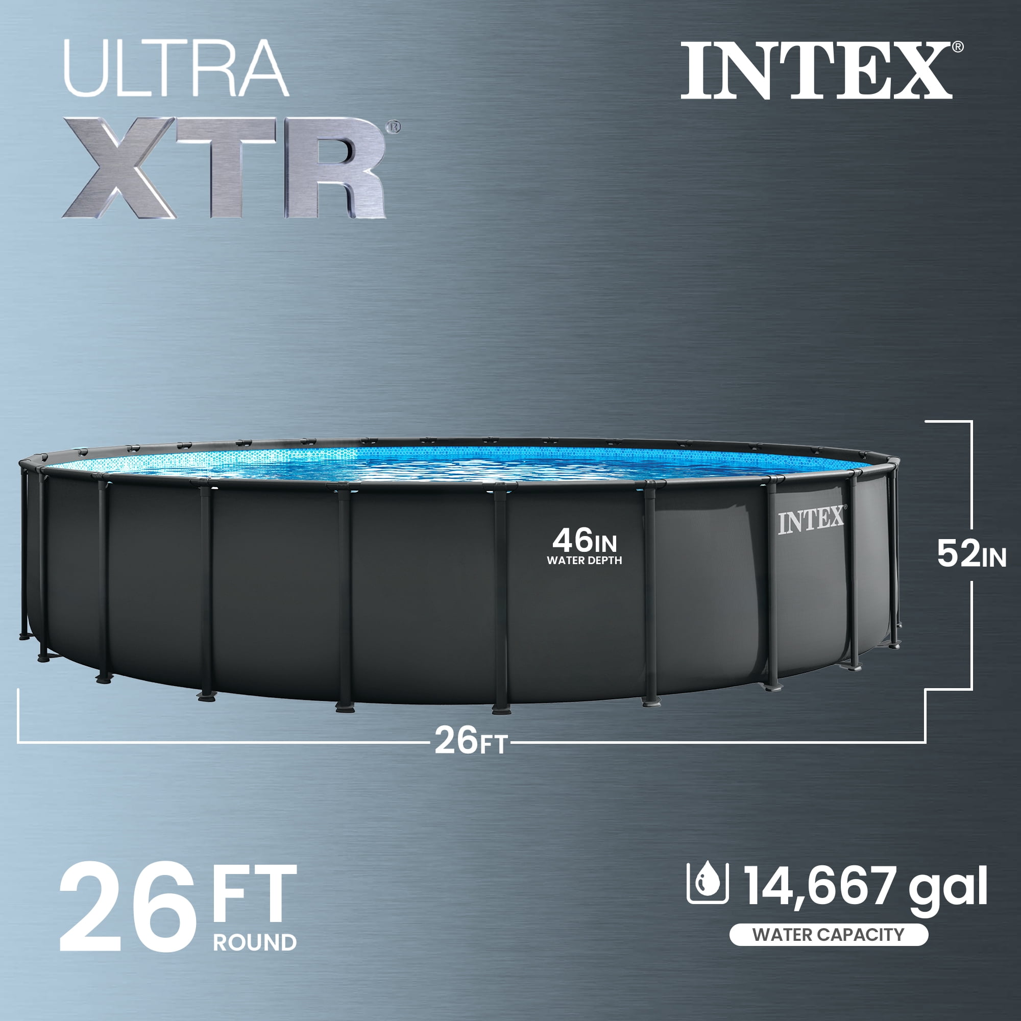 Intex Ultra XTR Round Frame Above Ground Swimming Pool Set with Pump (Gray, 26 ft x 52 in) hsdf7