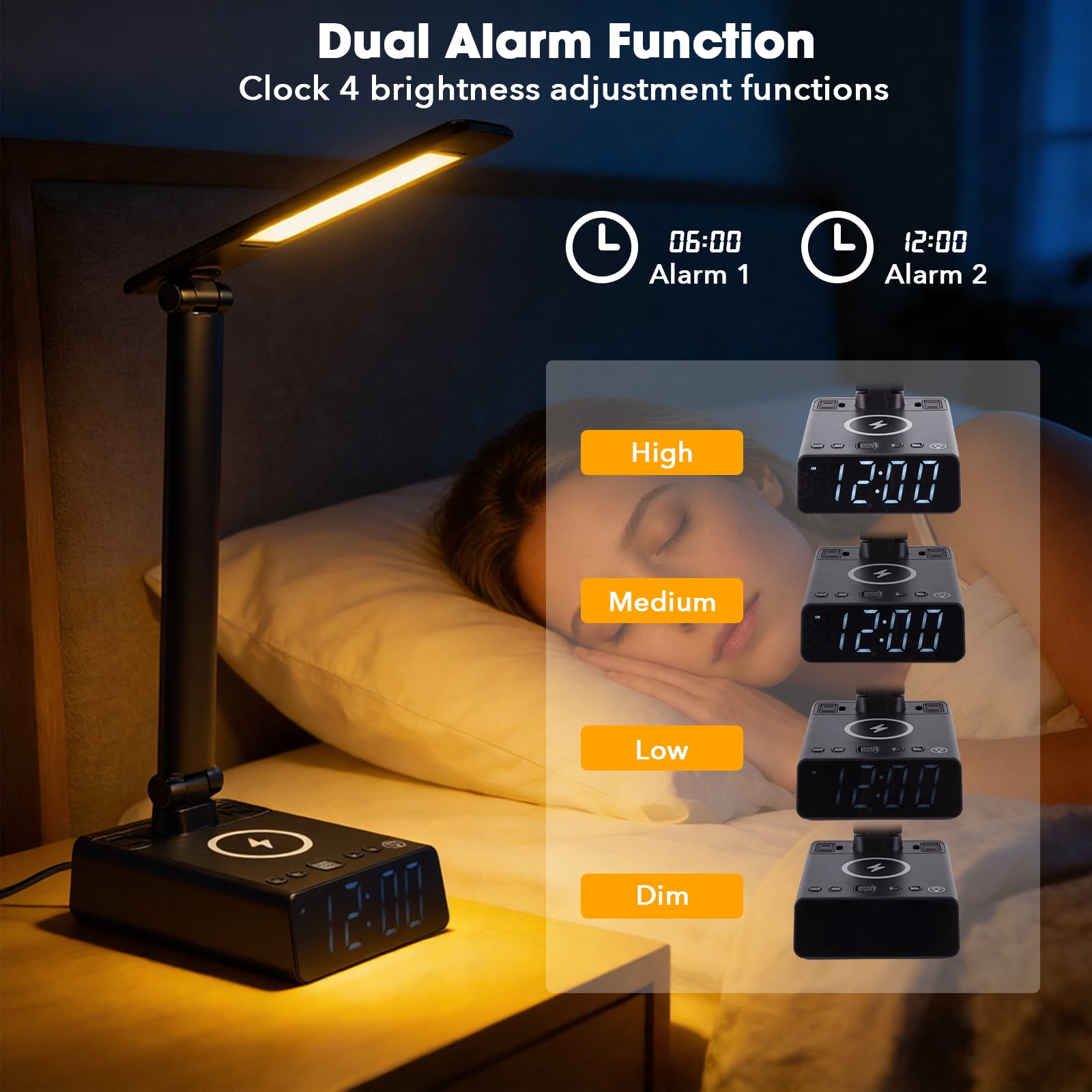 IMAGE LED Desk Lamp with Wireless Charging Pad and USB Port (Adjustable Brightness, Foldable Design) bbdtf