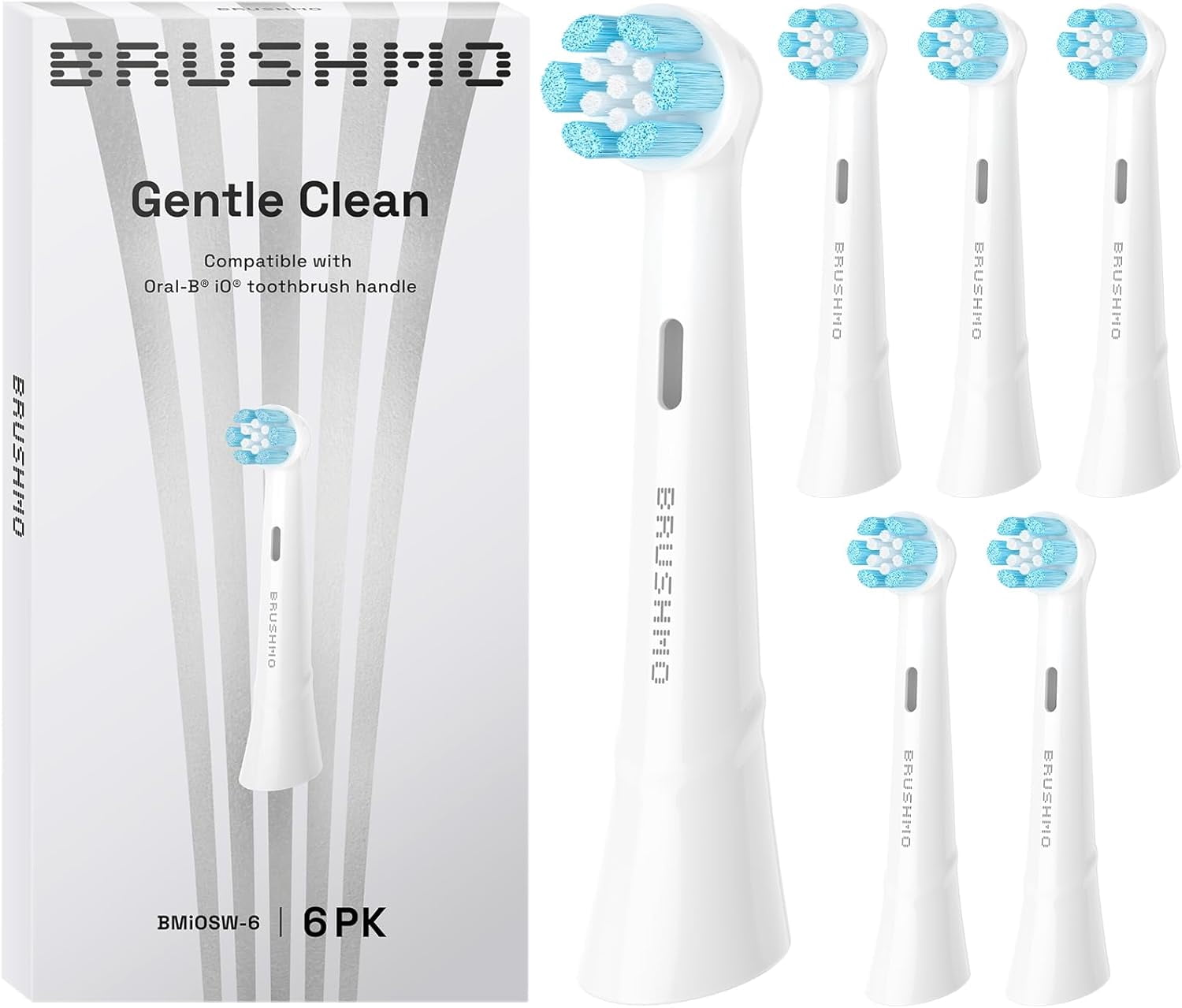 Brushmo Gentle Clean Replacement Toothbrush Heads for Oral-B iO Series (White, 6-Pack) ypsb9