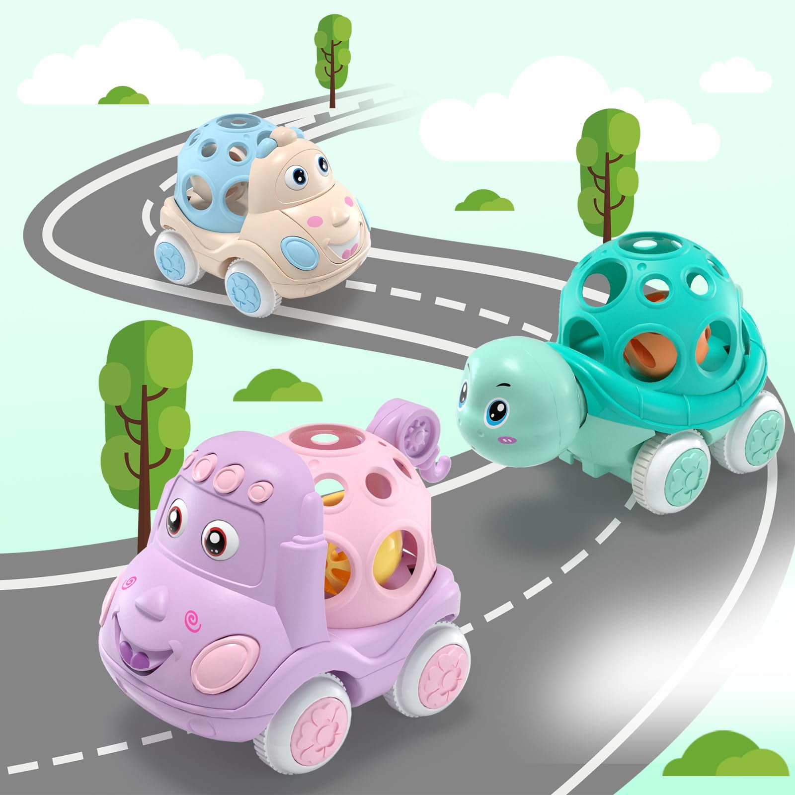 Fixdono Interactive Toddler Toy Cars, Educational Push and Go Vehicle Set for Boys and Girls (Blue, 4 in) 8iawy