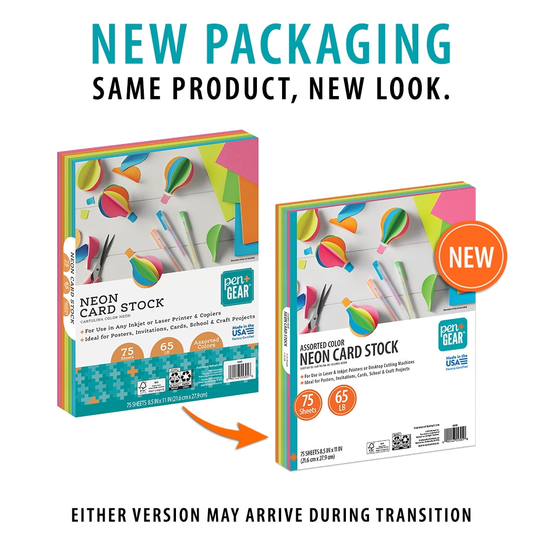 Pen+Gear Neon Card Stock Paper, Heavyweight Crafting Sheets (Assorted Colors, 8.5 in x 11 in, 75 Sheets) ljhrw