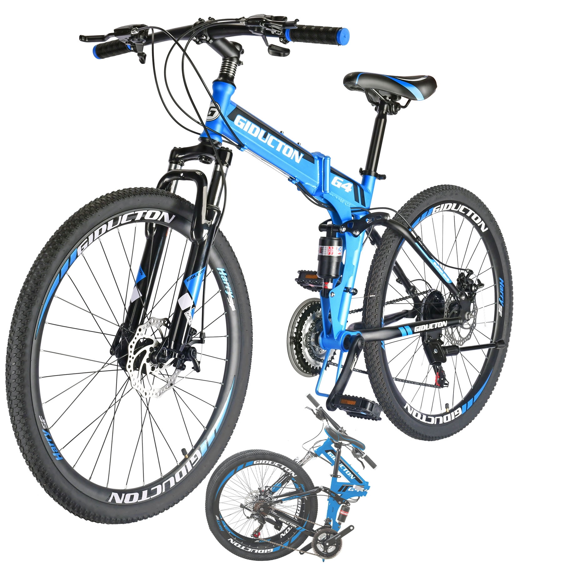Eurobike 26 in Full Suspension Folding Mountain Bike, 21-Speed, 17 in Foldable Frame (Blue) 0rzmh