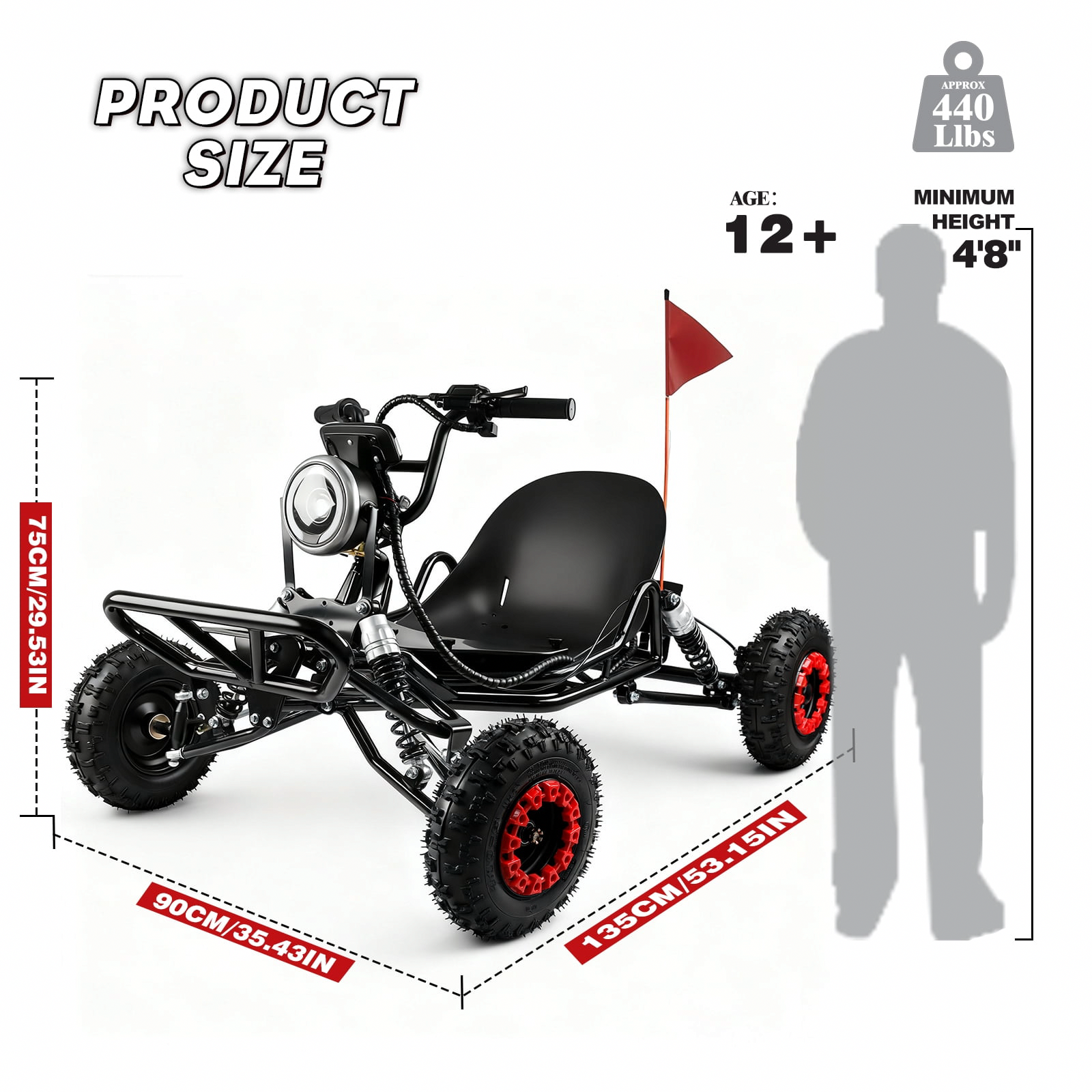 Vakiorn Electric Go Kart Off-Road Racing Vehicle with 2000W Motor and All-Terrain Tires (Black, 440 lb Capacity) 0sug9