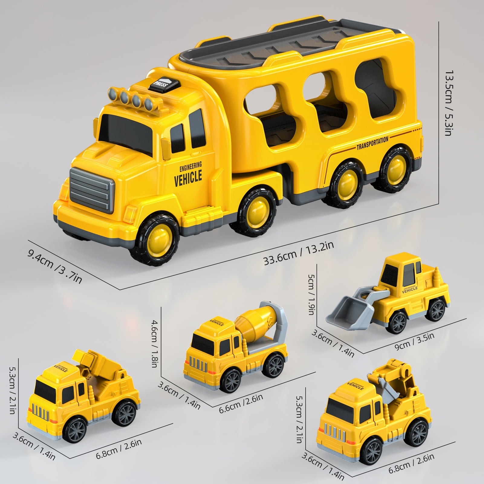 Lucky Doug Friction Powered Transport Carrier Truck with 4 Mini Cars (Yellow, 1 Set) pkaw2