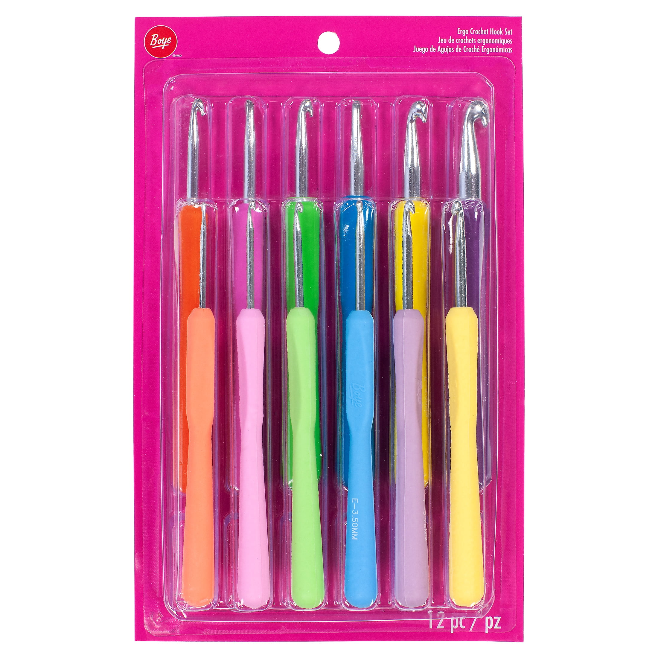 Boye 12 Piece Ergonomic Aluminum Crochet Hook Set, Smooth Anodized Aluminum Crafting Tools (Multi-Color, 12 Piece Set) 4utx6